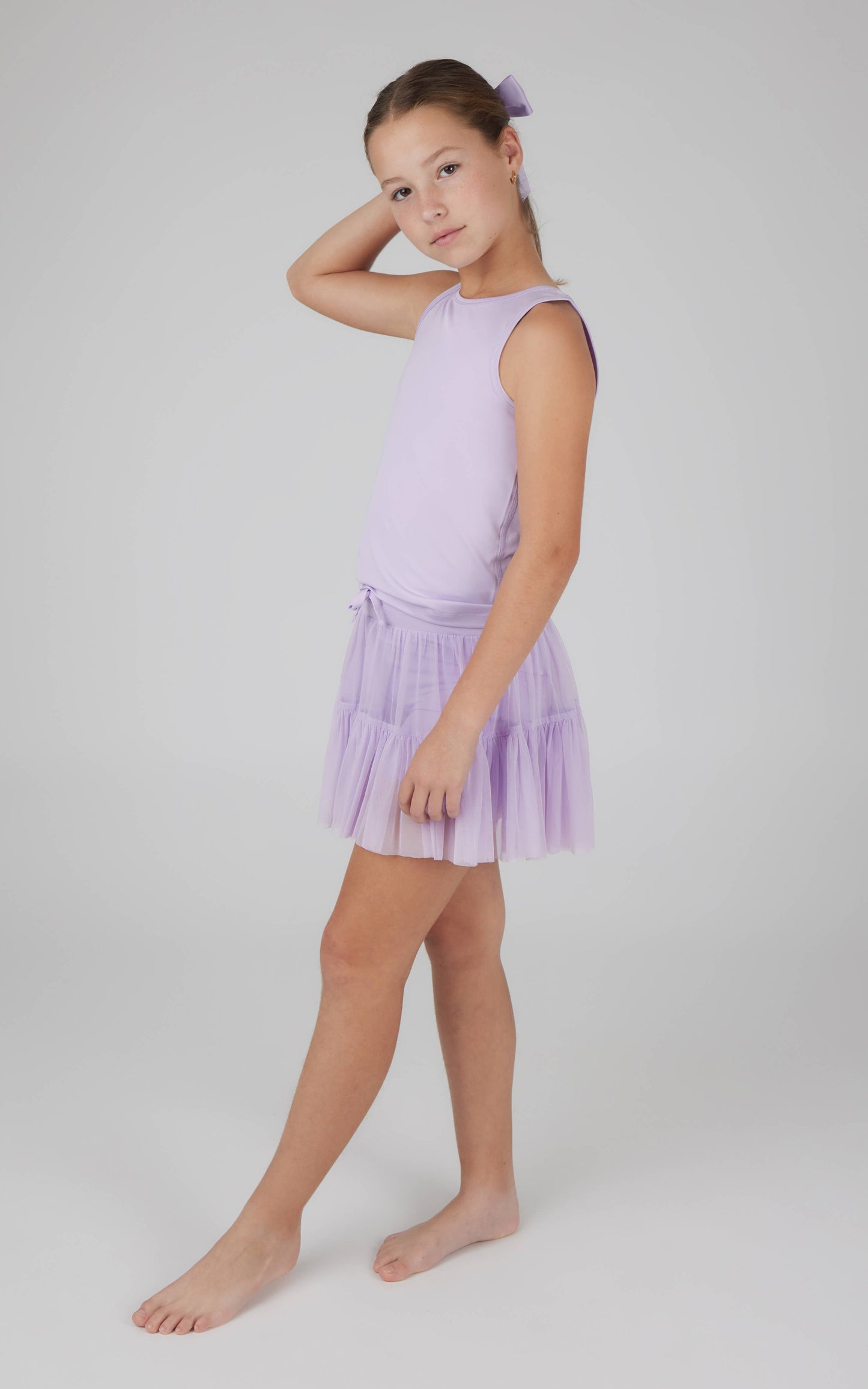 Girls Tank, Mesh Jersey Ruffle Skort, Scrunchie - 3 pc set