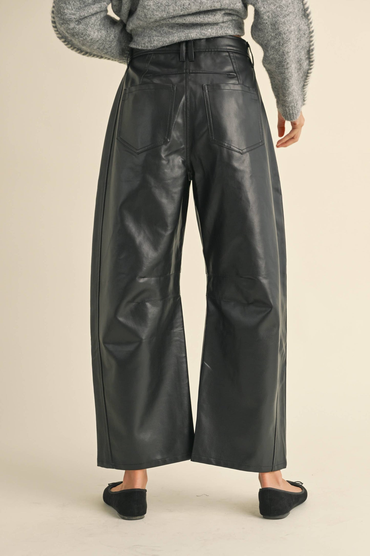 VEGAN LEATHER BARREL PANTS