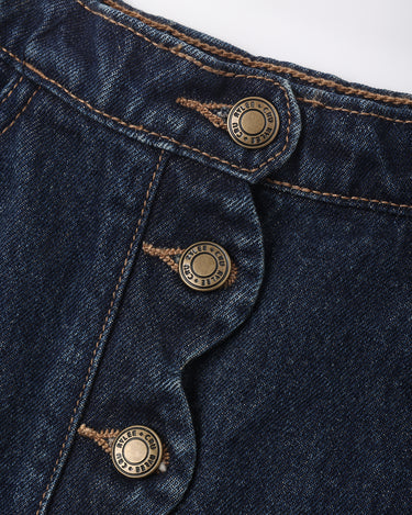 Dark Indigo Scallop Denim Mini Skirt | Rylee + Cru
