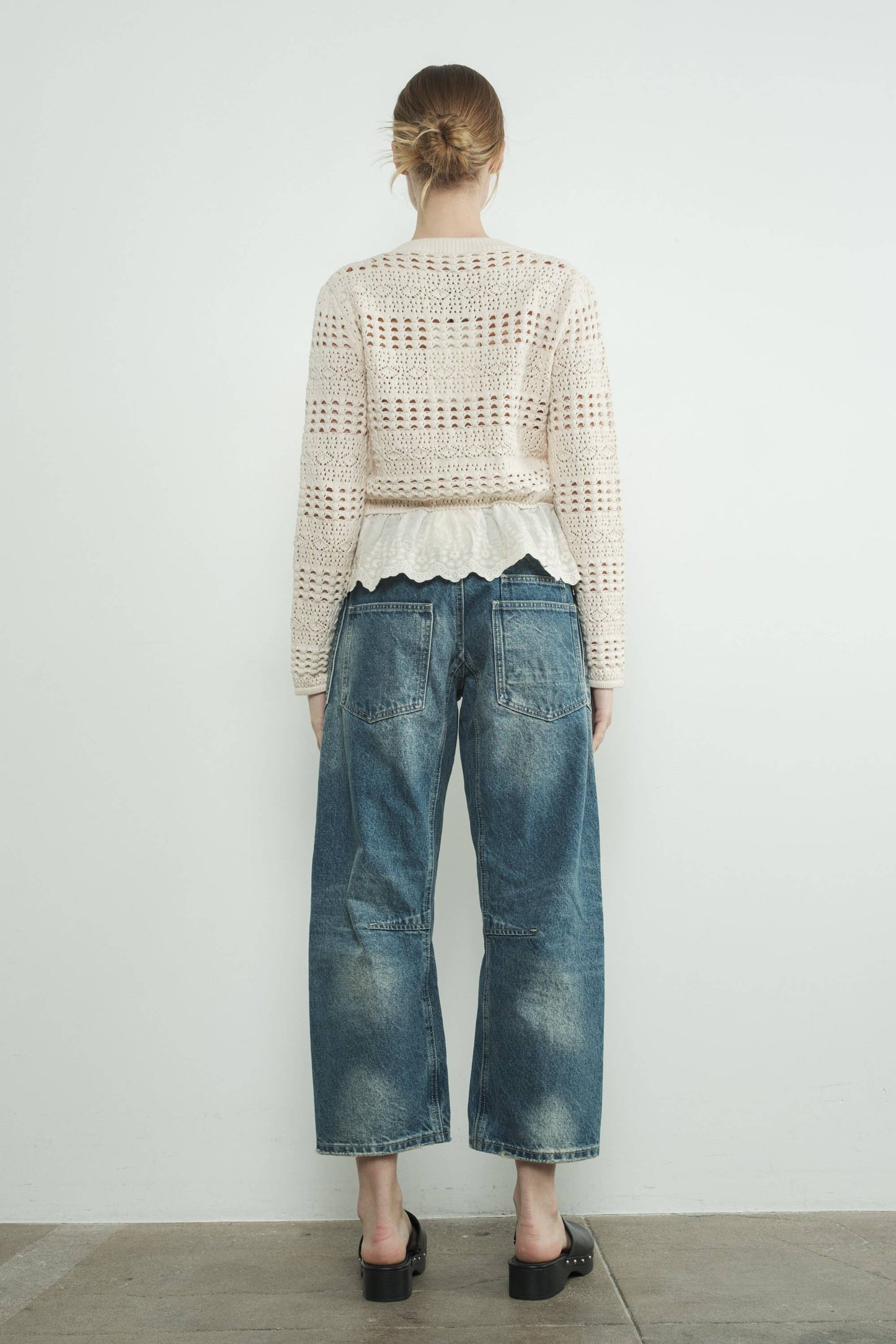 BARREL DENIM PANTS WITH EYELET WAIST