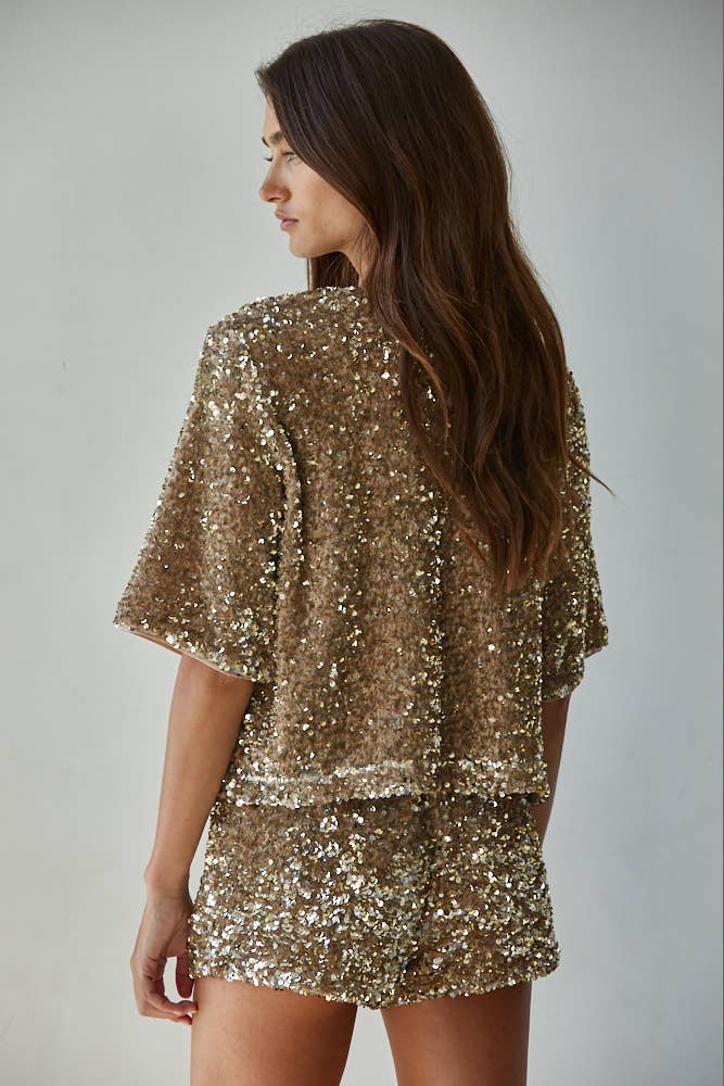 Woven Polyester Spandex Sequin Top