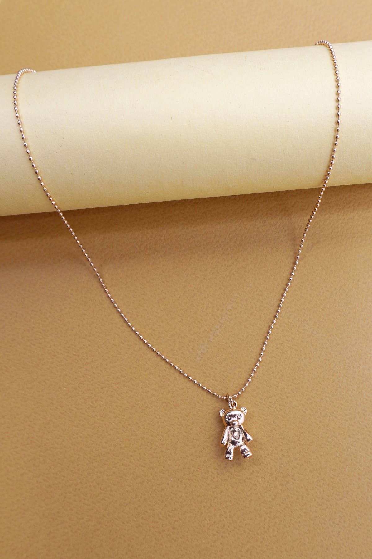 3D GOLD BEAR CHARM BALL CHAIN NECKLACE | 80N91471