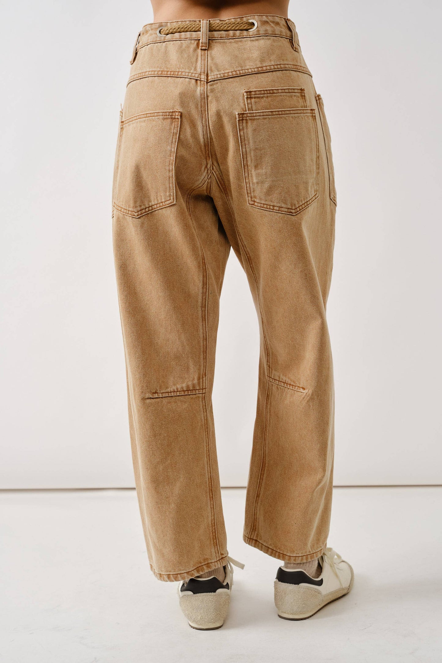 BARREL DENIM PANTS WITH EYELET WAIST
