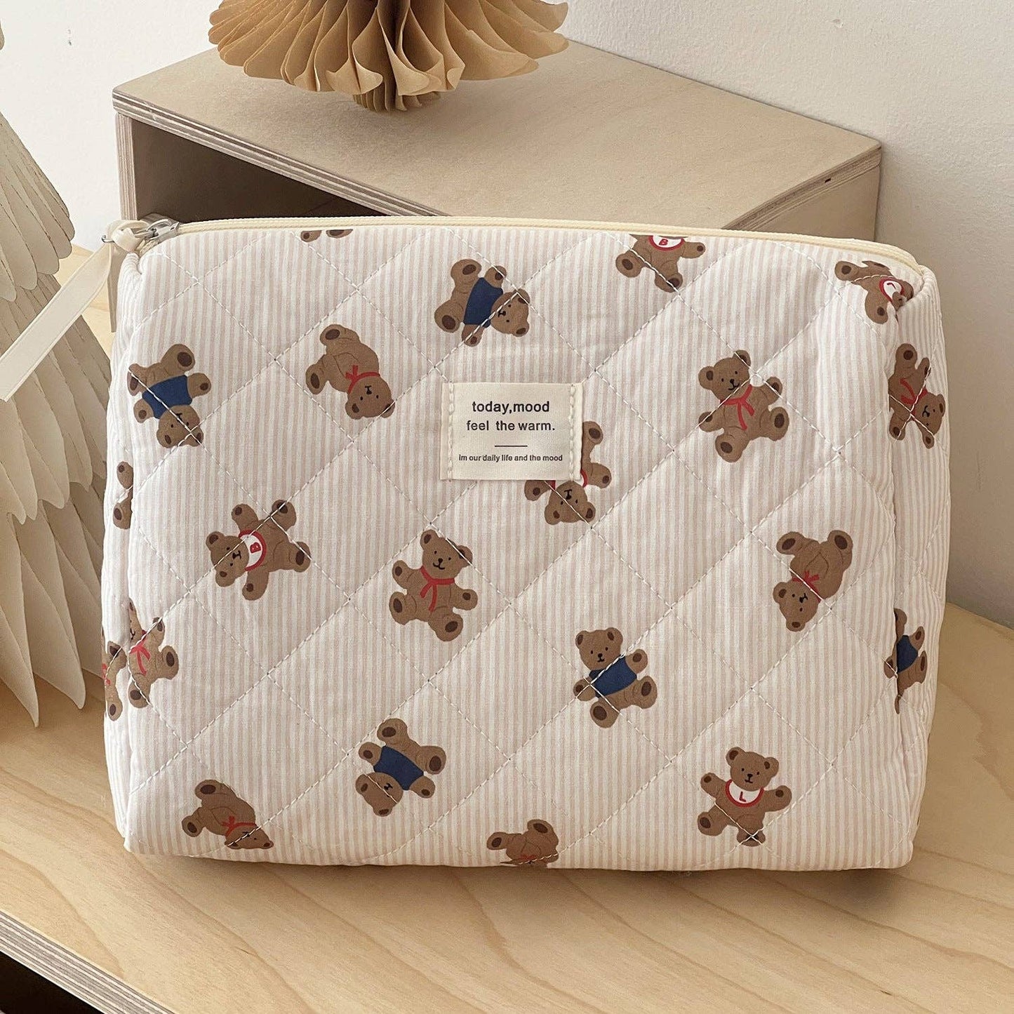 Cute Bear Print Striped Make Up Bag DP25A555