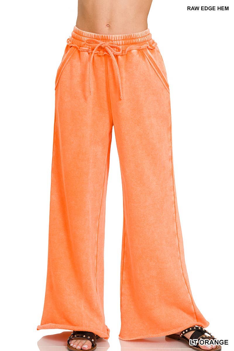 Acid Wash Fleece Palazzo Sweatpants With Pockets