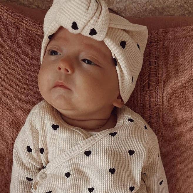 Organic Waffle Turban Headband, Black Heart
