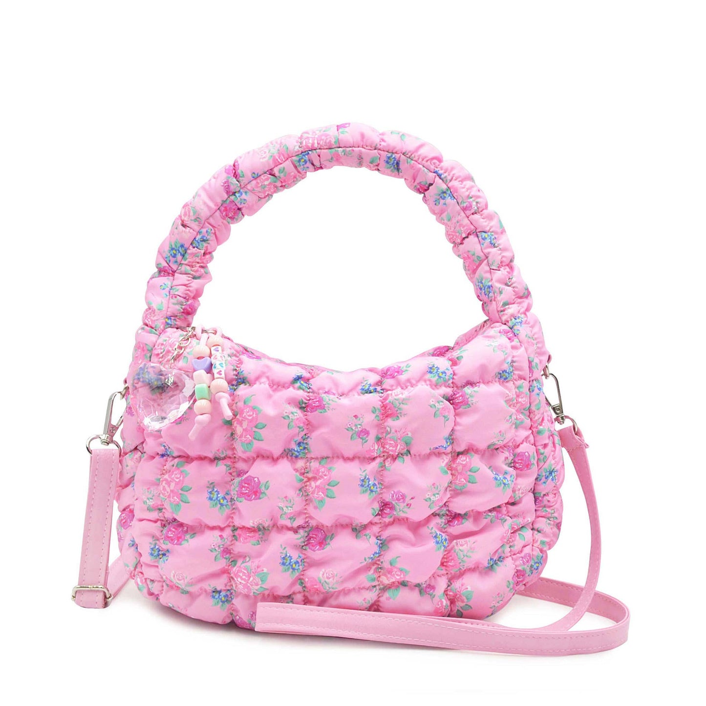 Quilted Scrunchies Floral Printed Mini Hobo Crossbody Bag