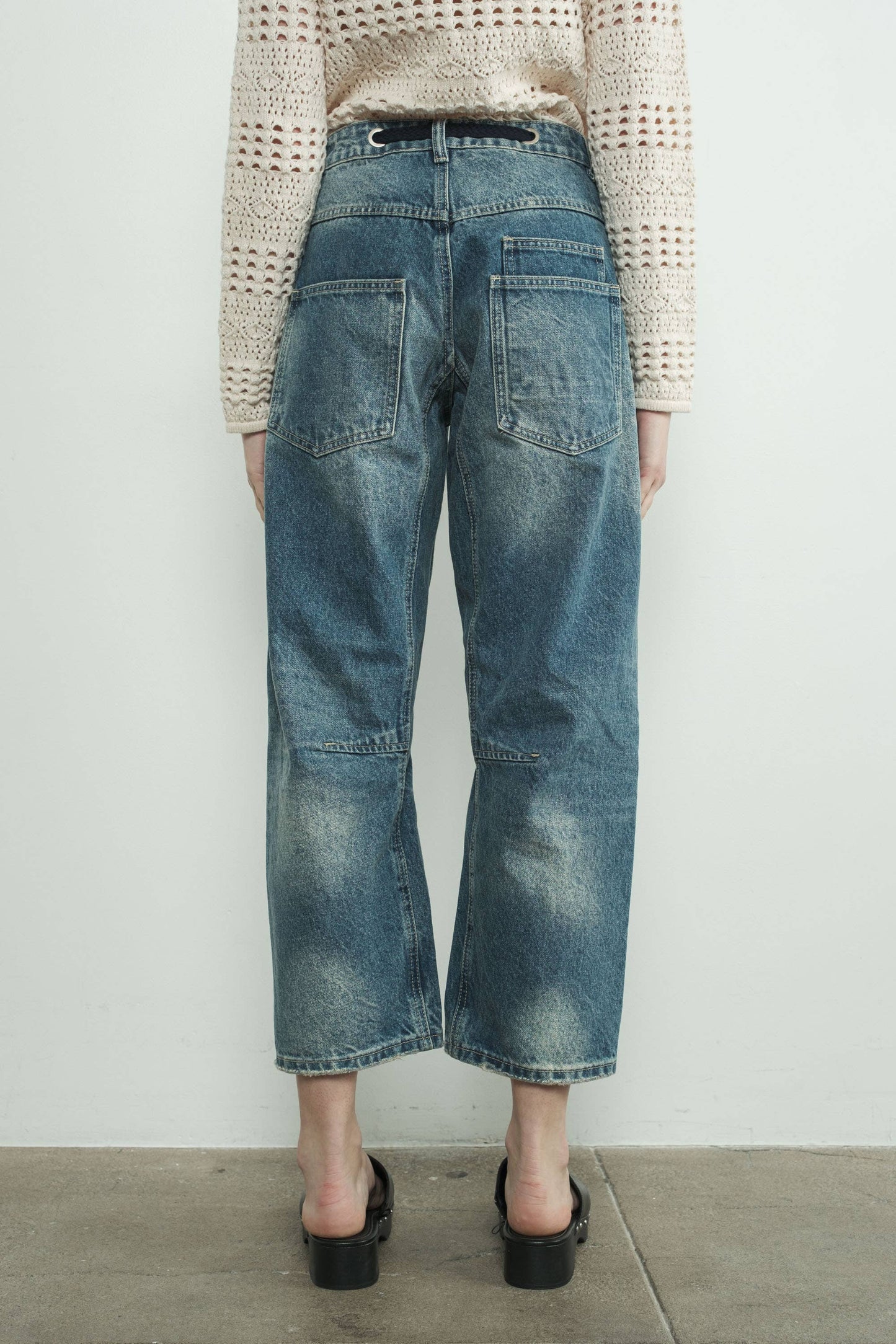 BARREL DENIM PANTS WITH EYELET WAIST