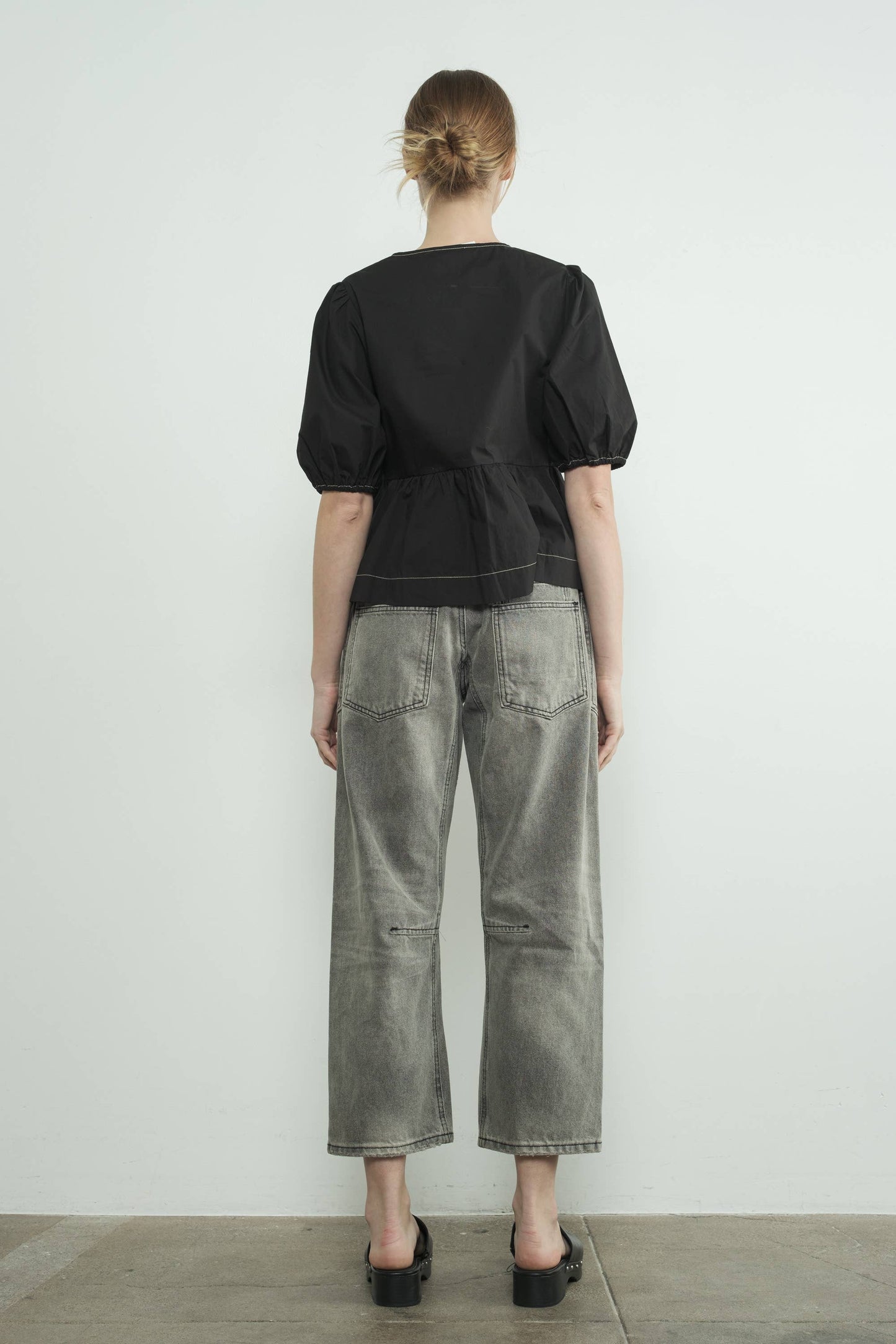 BARREL DENIM PANTS WITH EYELET WAIST