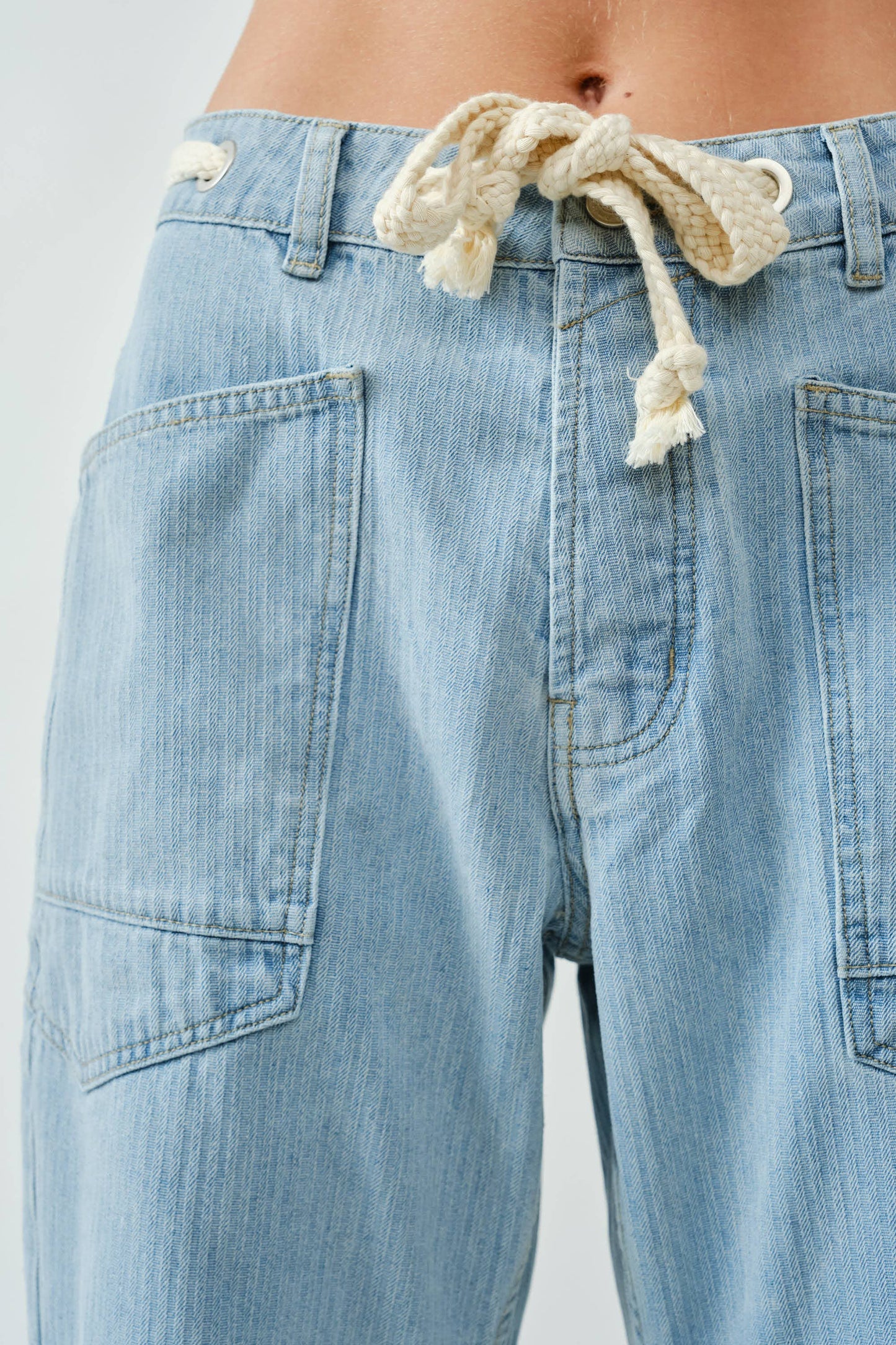 BARREL DENIM PANTS WITH EYELET WAIST