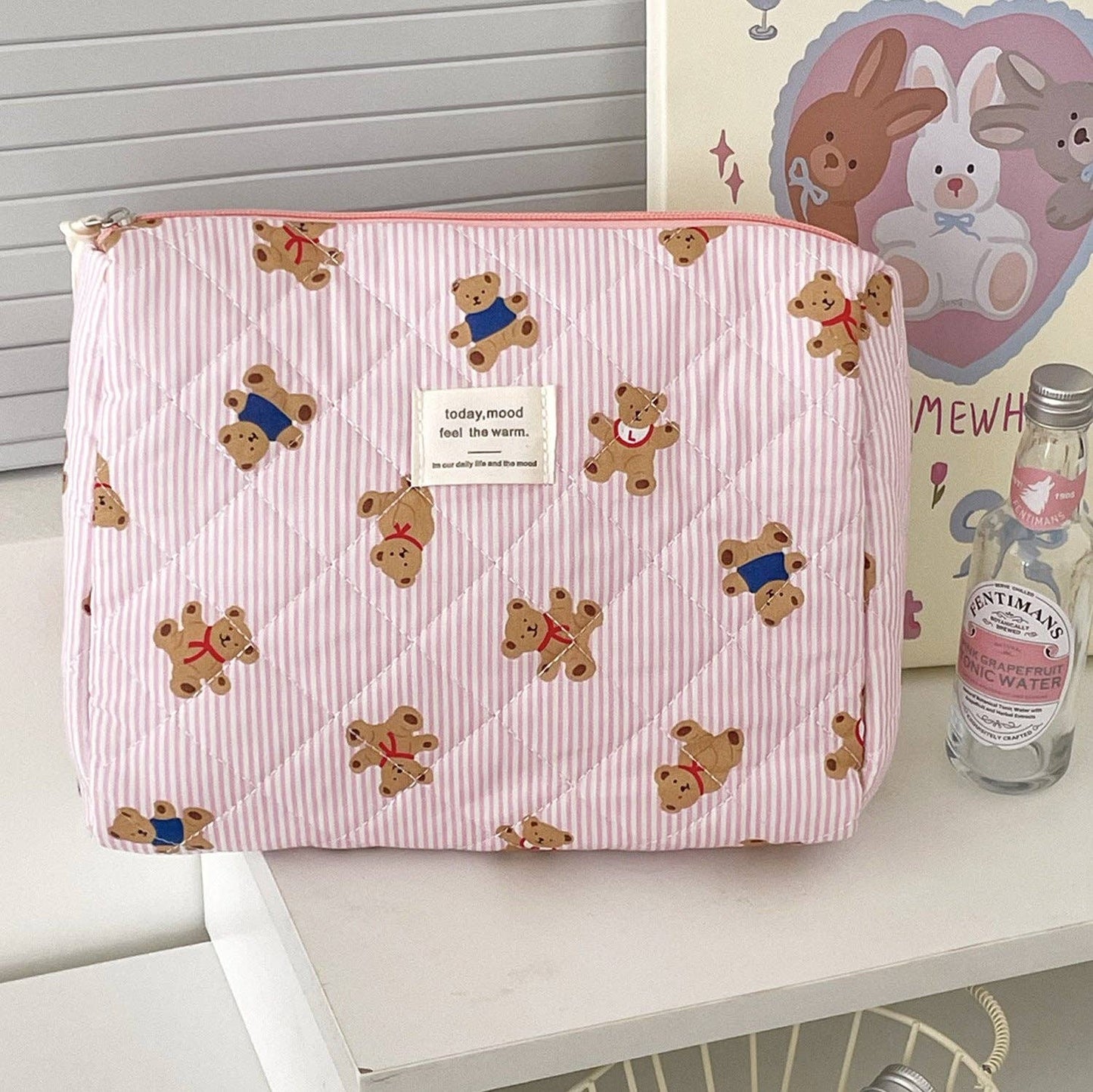 Cute Bear Print Striped Make Up Bag DP25A555