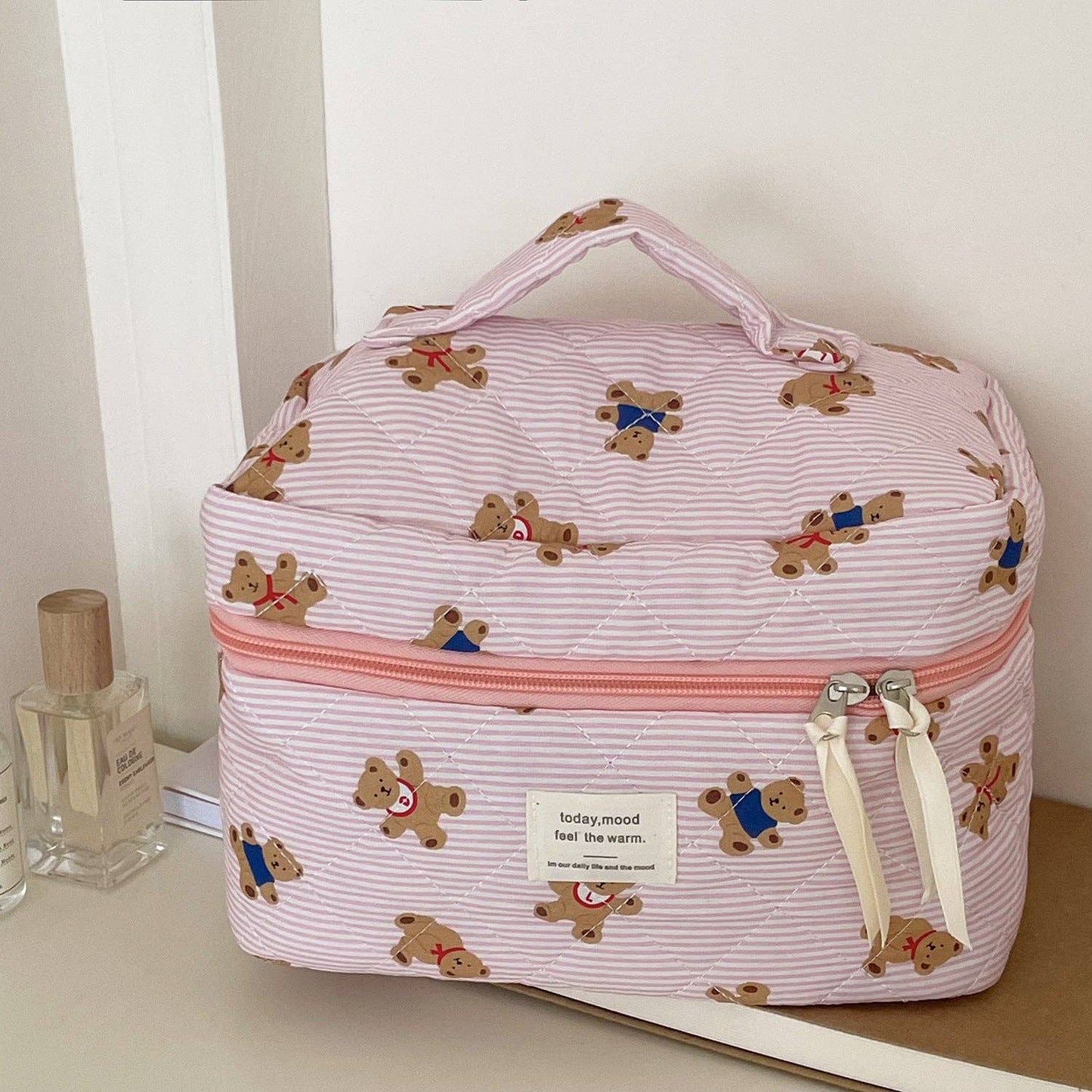 Cute Bear Print Striped Make Up Bag DP25A555