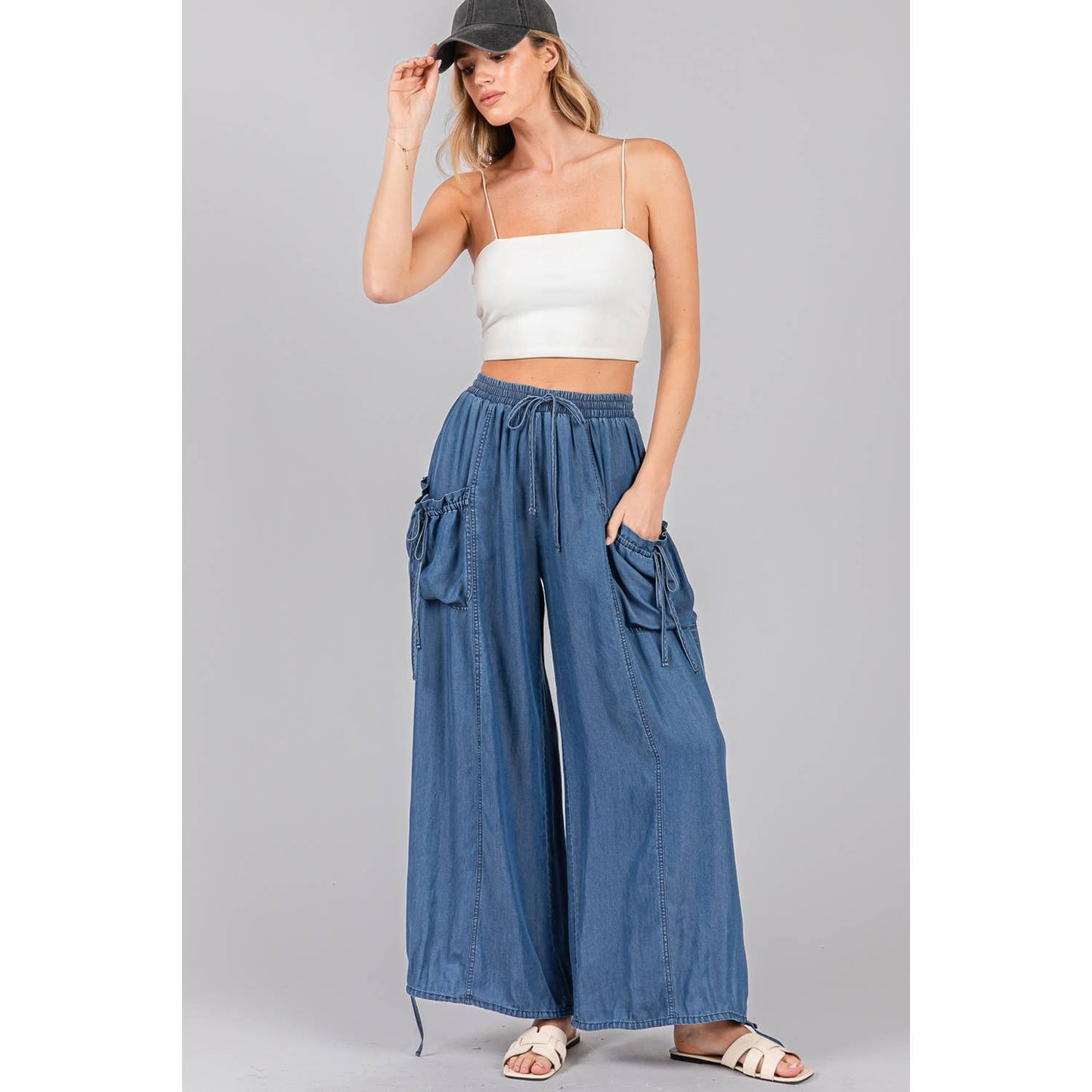 DRAWSTRING UTILITY CARGO-STYLE WIDE-LEG JOGGER (SP7680)