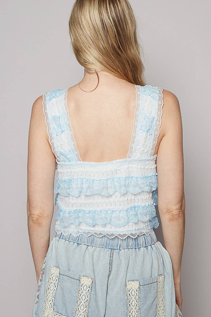 V-neck sleeveless cropped woven lace top