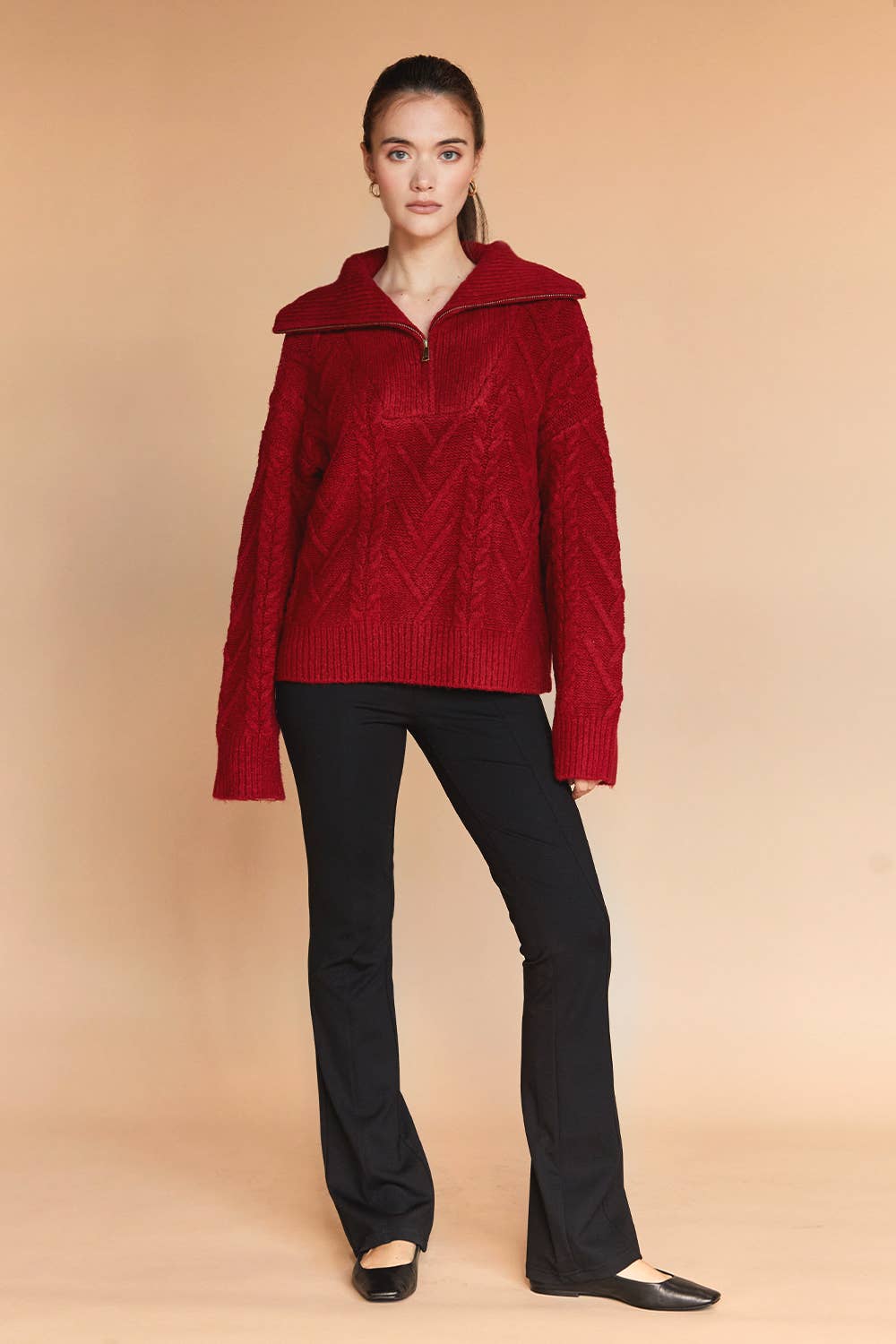 Finley Front Zip Chunky Cable Knit Sweater