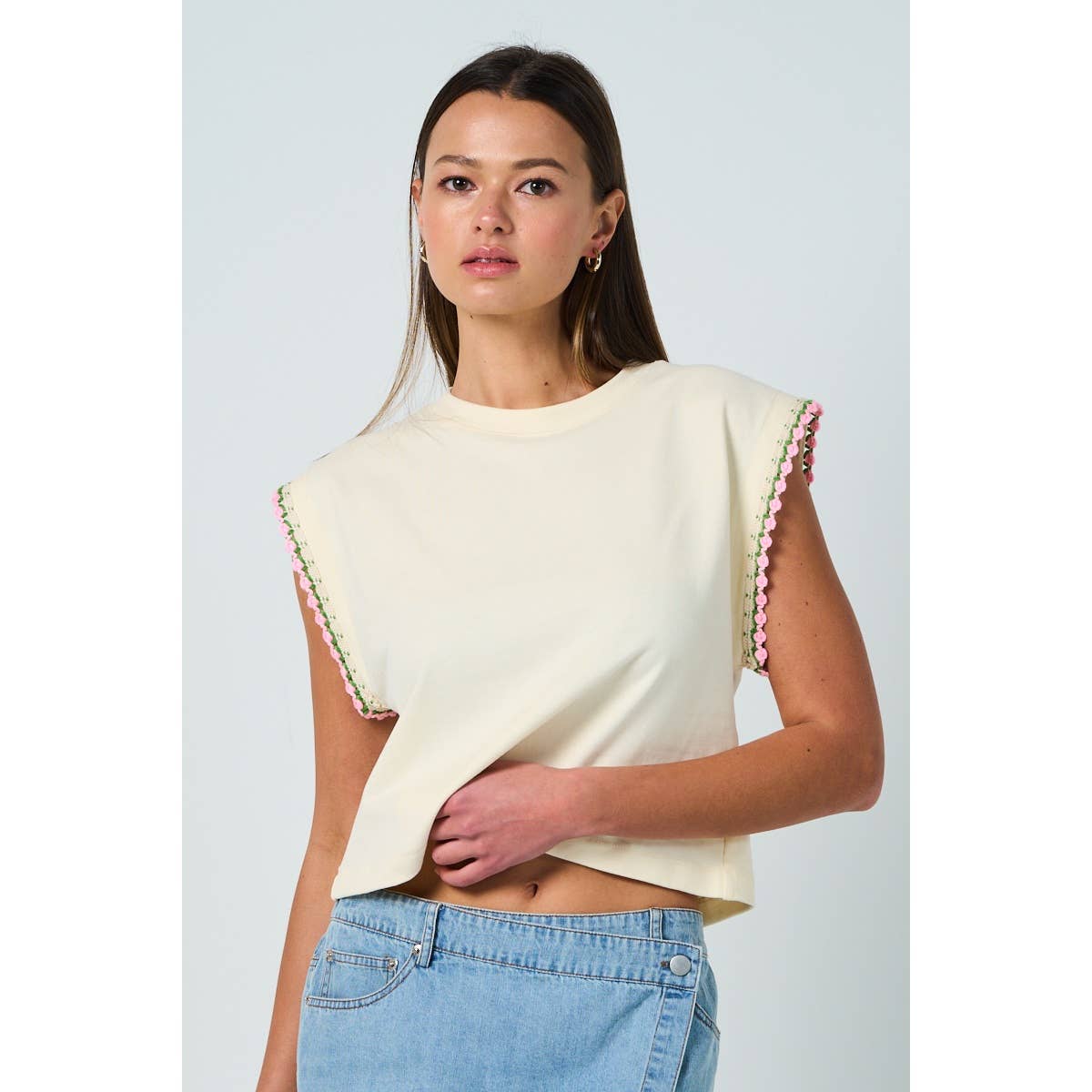 Floral Trim Summer Sweatshirt