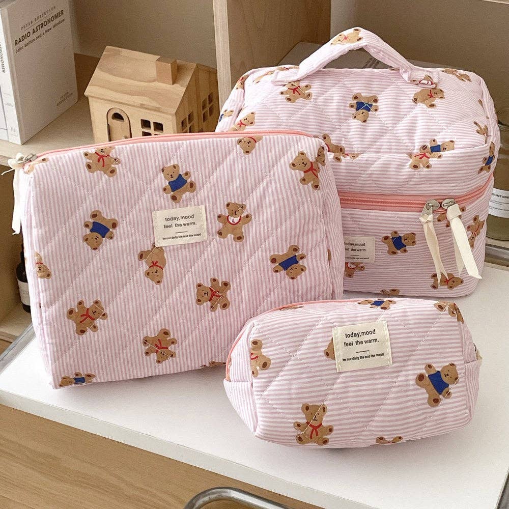 Cute Bear Print Striped Make Up Bag DP25A555