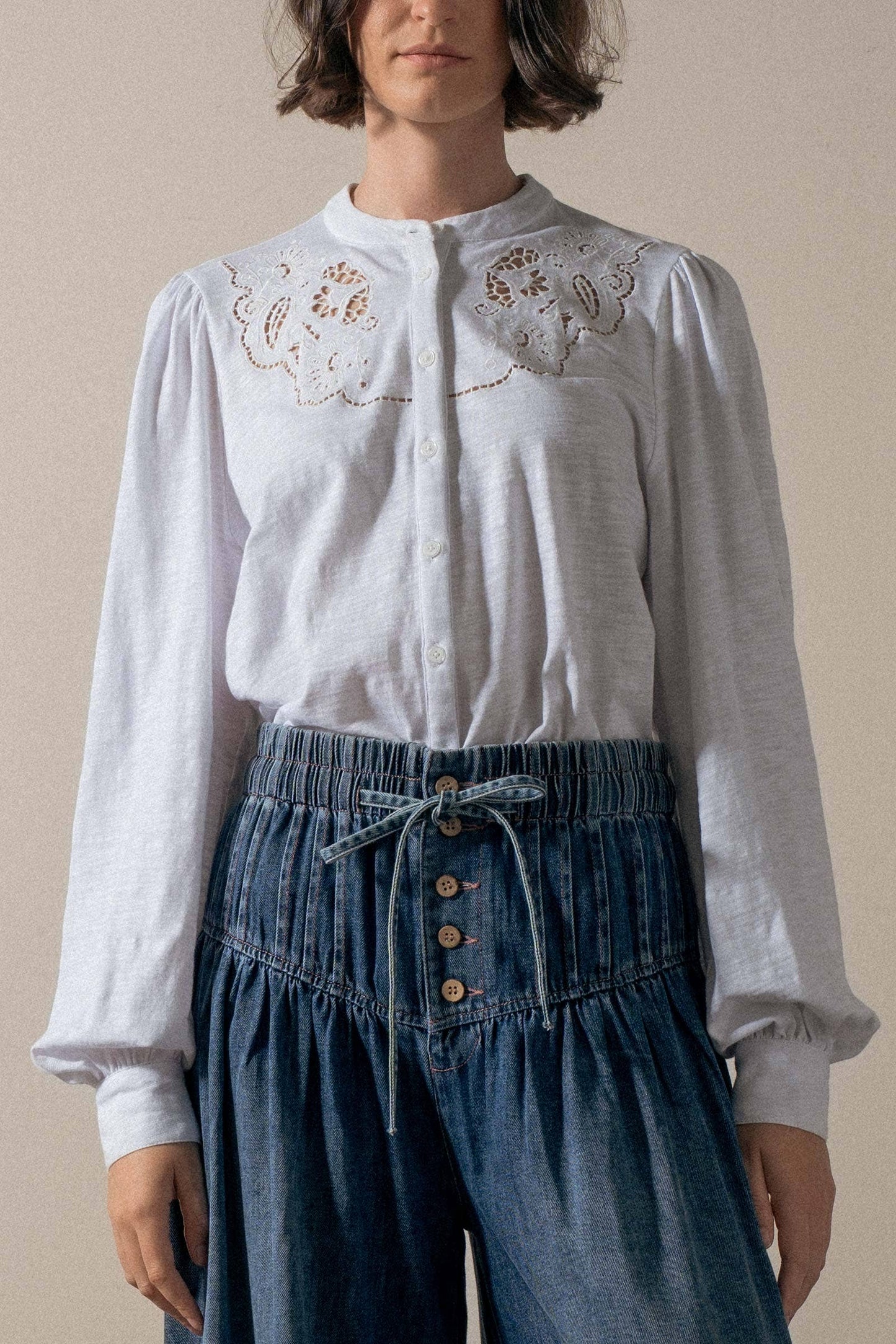 Pleated Wide-Leg Button Closure Pants