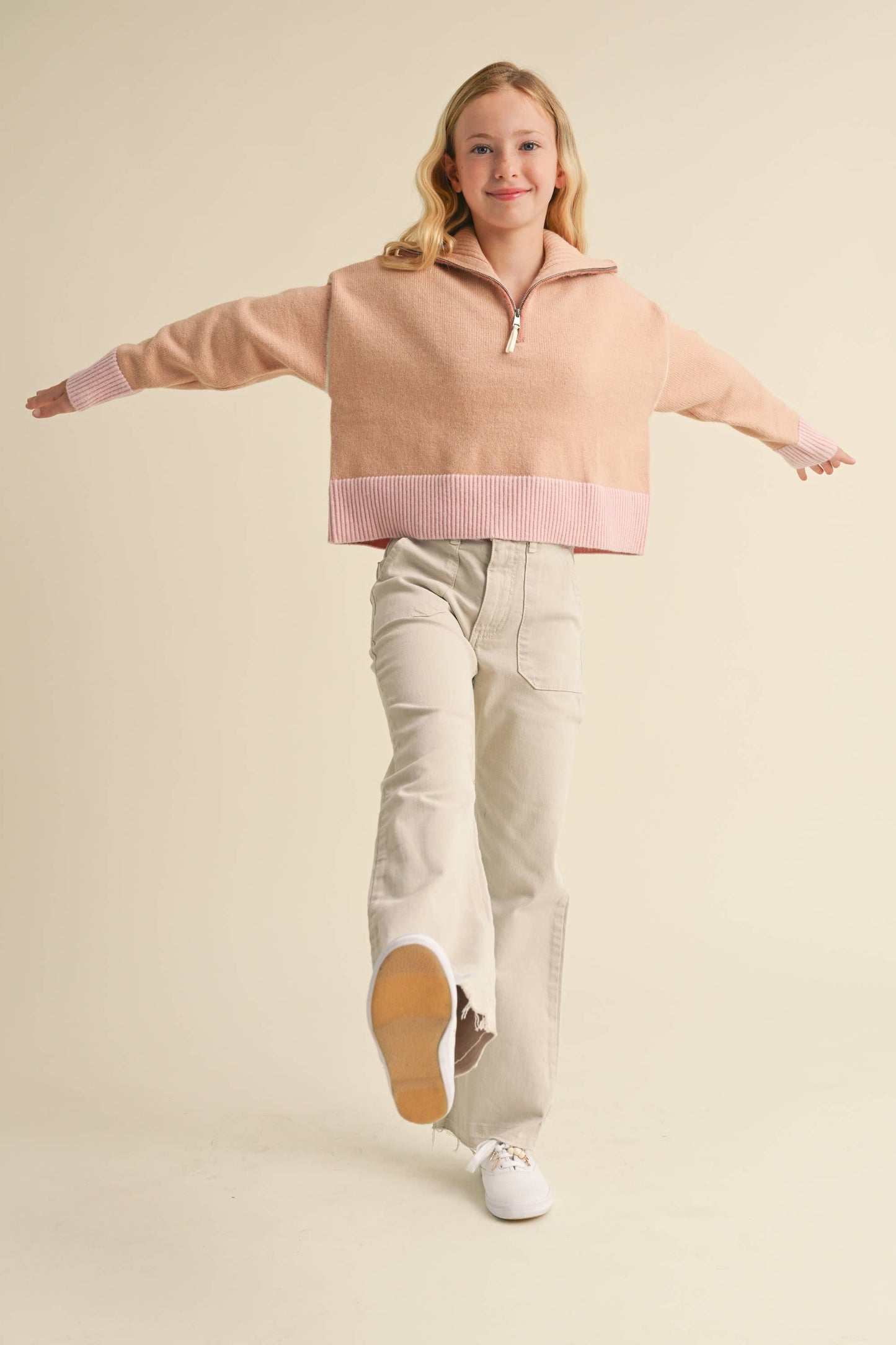 3/4 Zip Tonel Pink Sweater