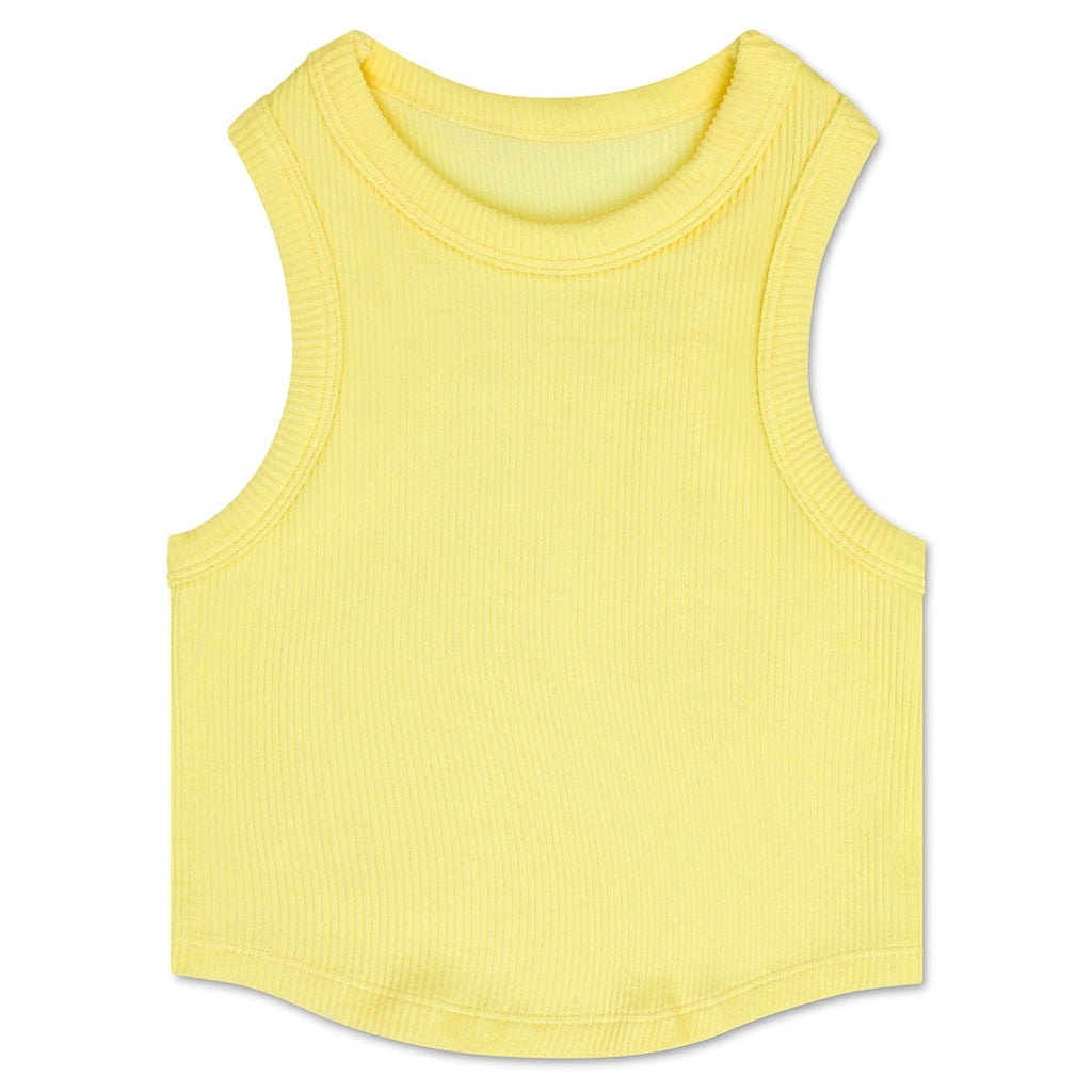 Butter Yellow Cropped Ribbed Racerback Tank Top - iscream