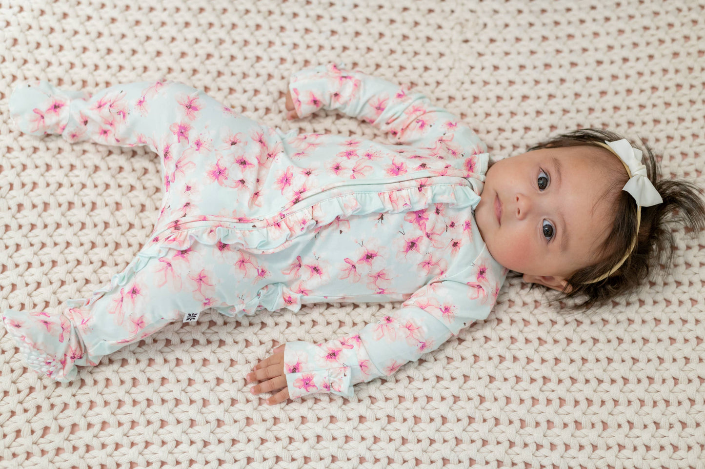 Ruffle Footie - Cherry Blossoms