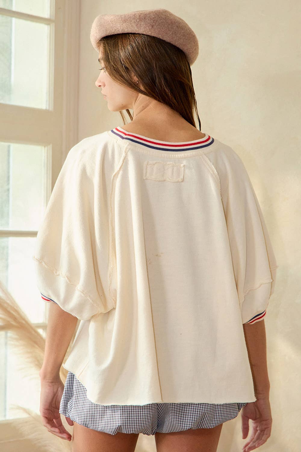 Striped Rib Banded Details Solid Top