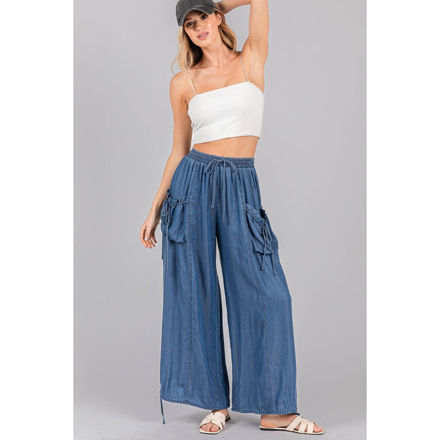 DRAWSTRING UTILITY CARGO-STYLE WIDE-LEG JOGGER (SP7680)