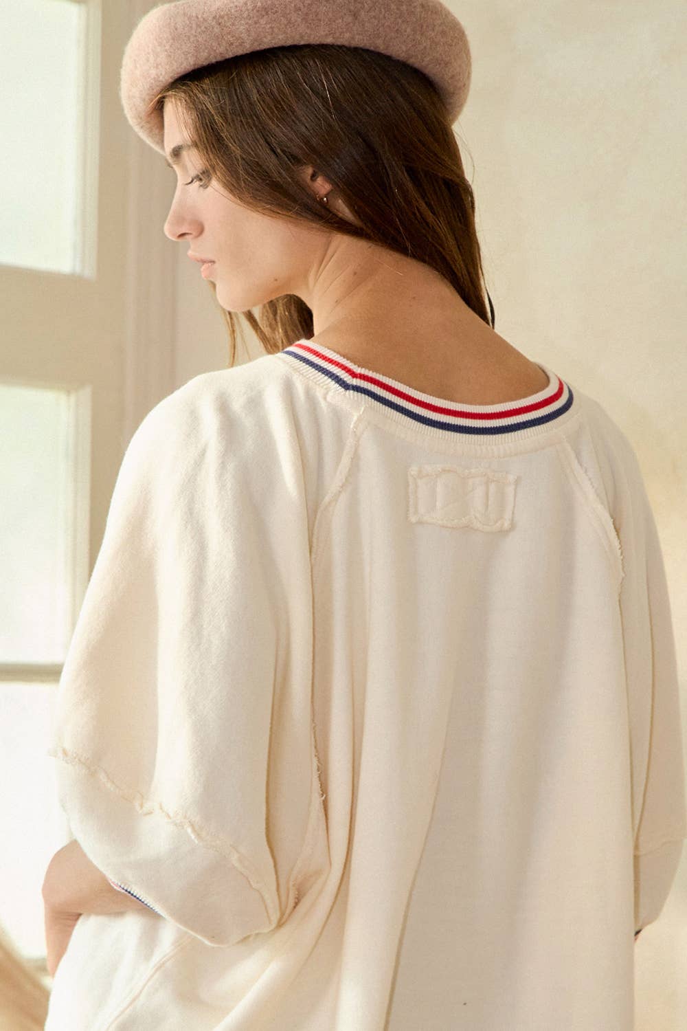 Striped Rib Banded Details Solid Top