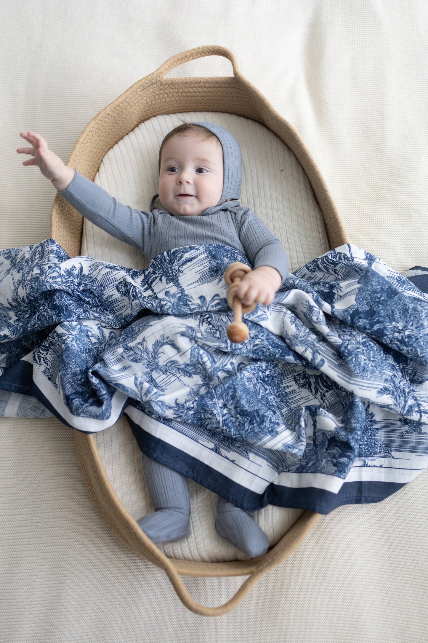 Blue Jungle Toile Muslin Blanket