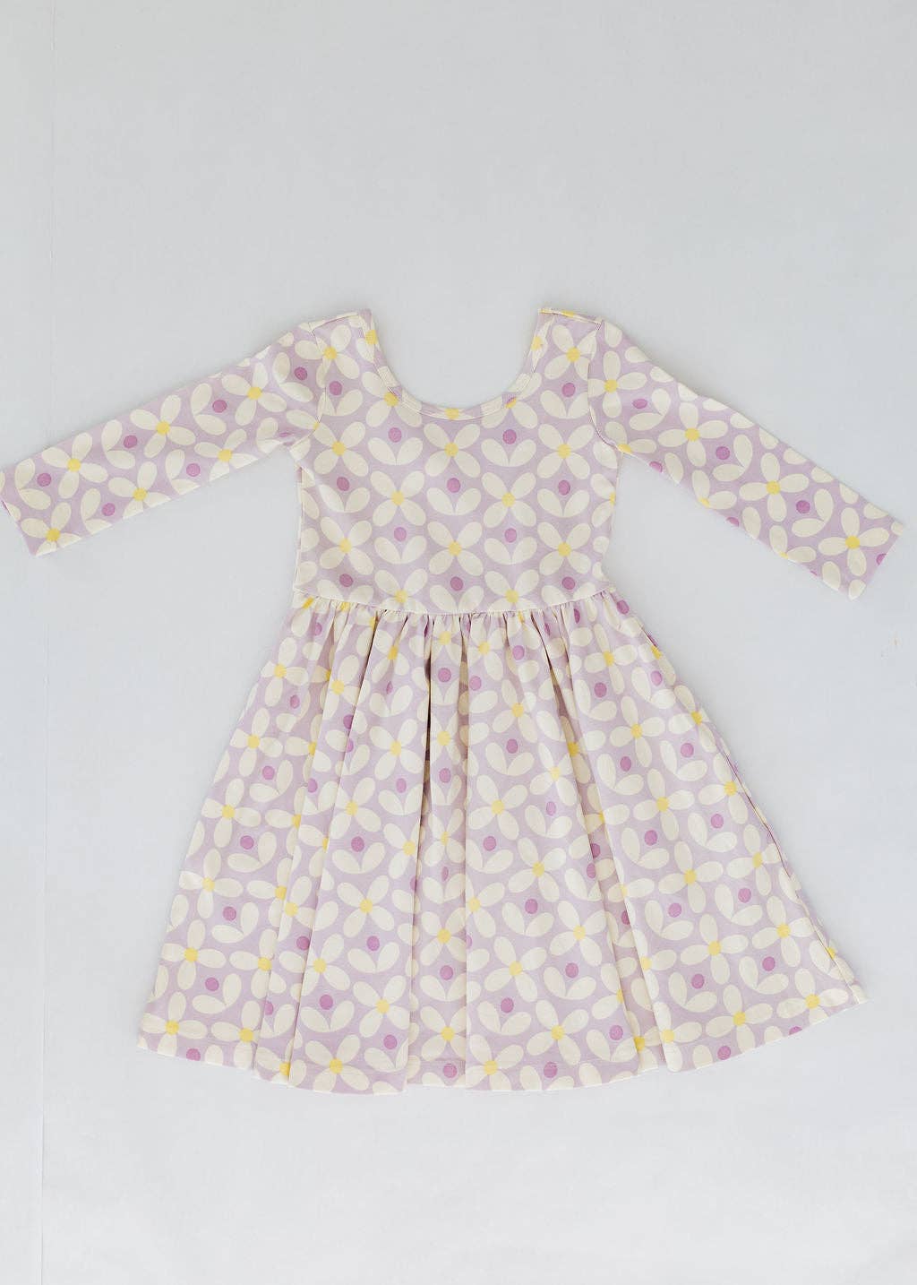 Good Apples - 3/4 Sleeve Twirl Dress in Pale Purple Petals