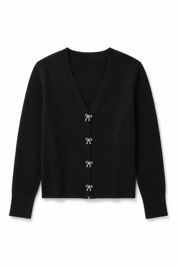 Mickey Black with Bow Buttons Sweater Cardigan