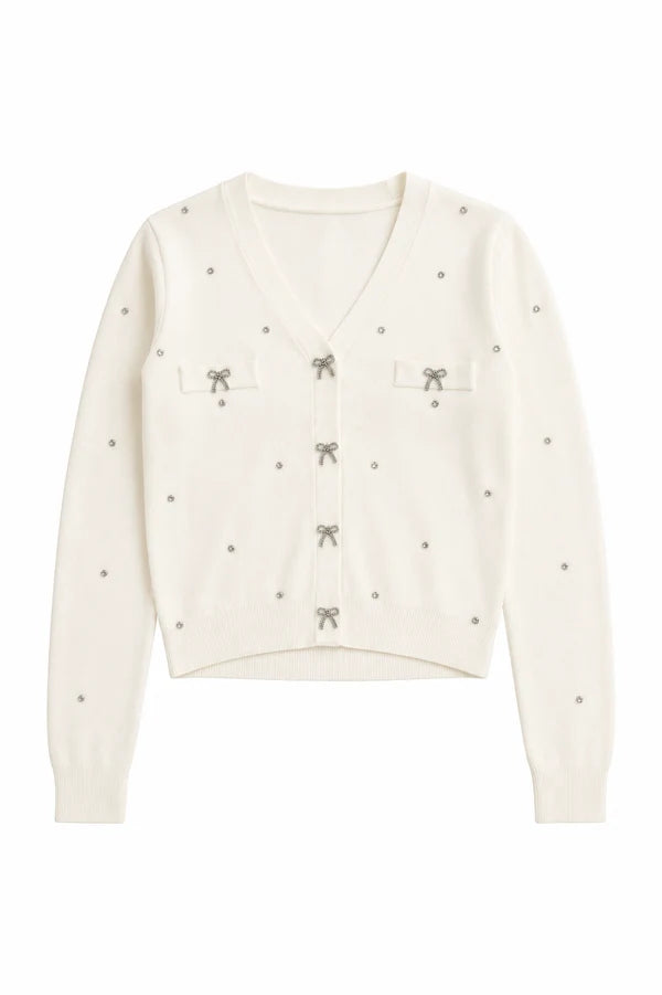 Mickey Cream Studded w Rhinestones Sweater Cardigan