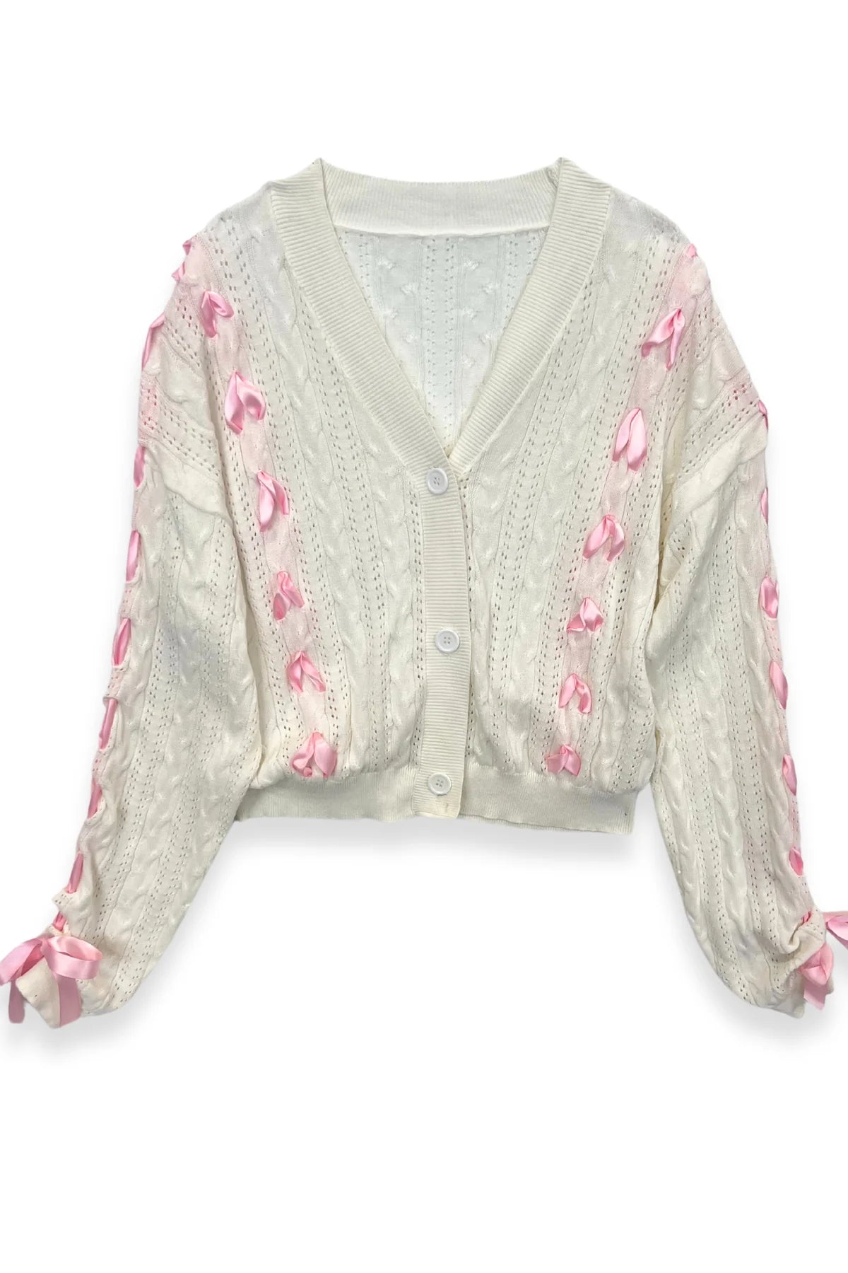 Libby Cardigan in White/Pink - KatieJ NYC