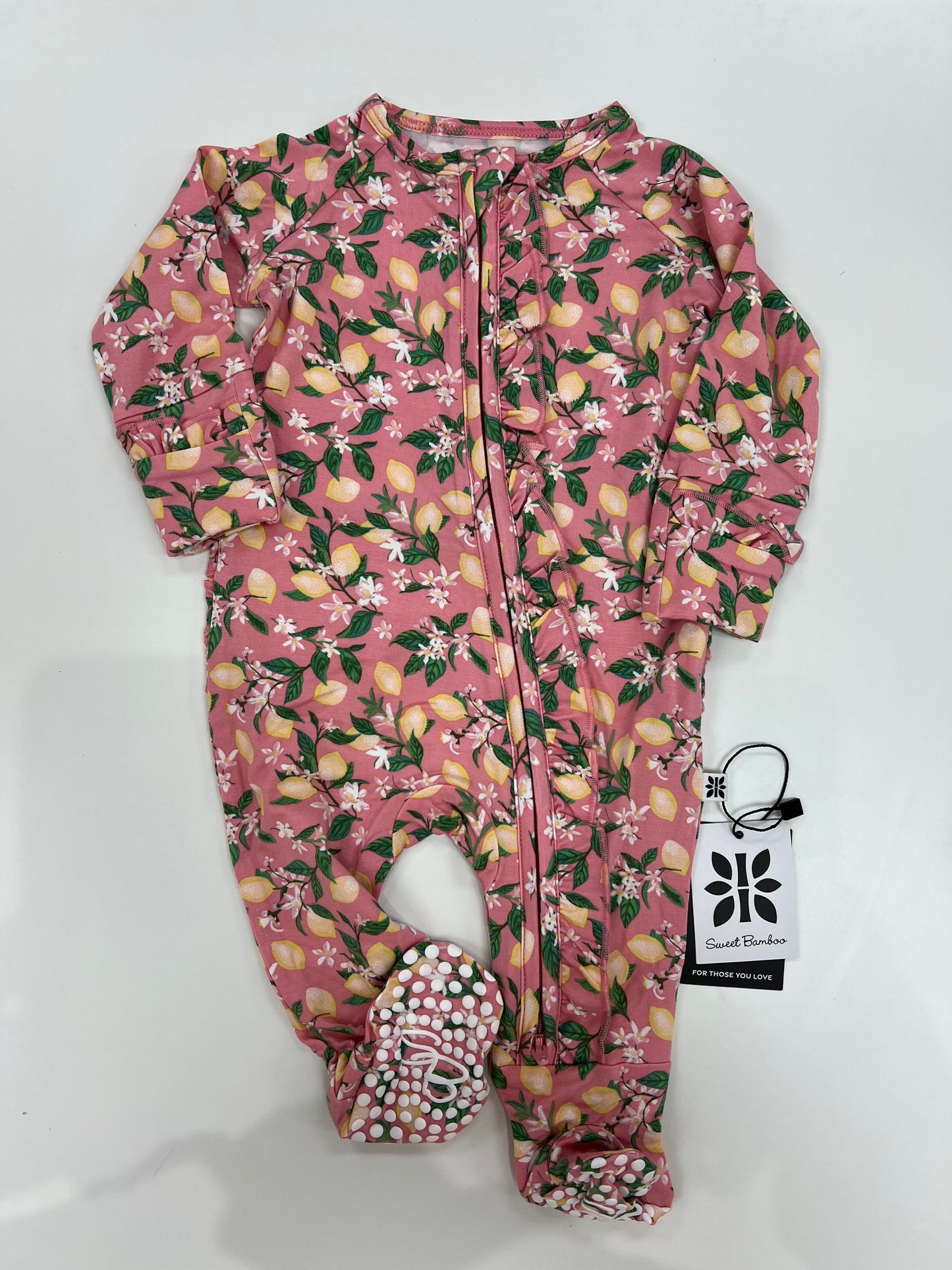 Ruffle Baby Footie Pajamas - Pink Lemons - Sweet Bamboo