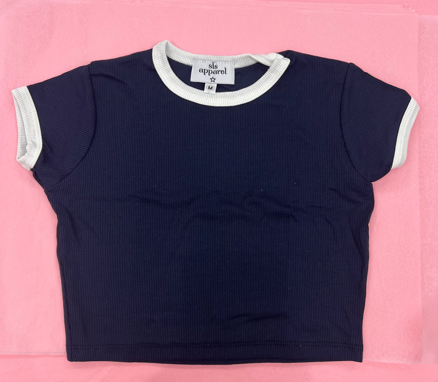 Navy/White Ribbed Short Sleeve T Shirt - SLS