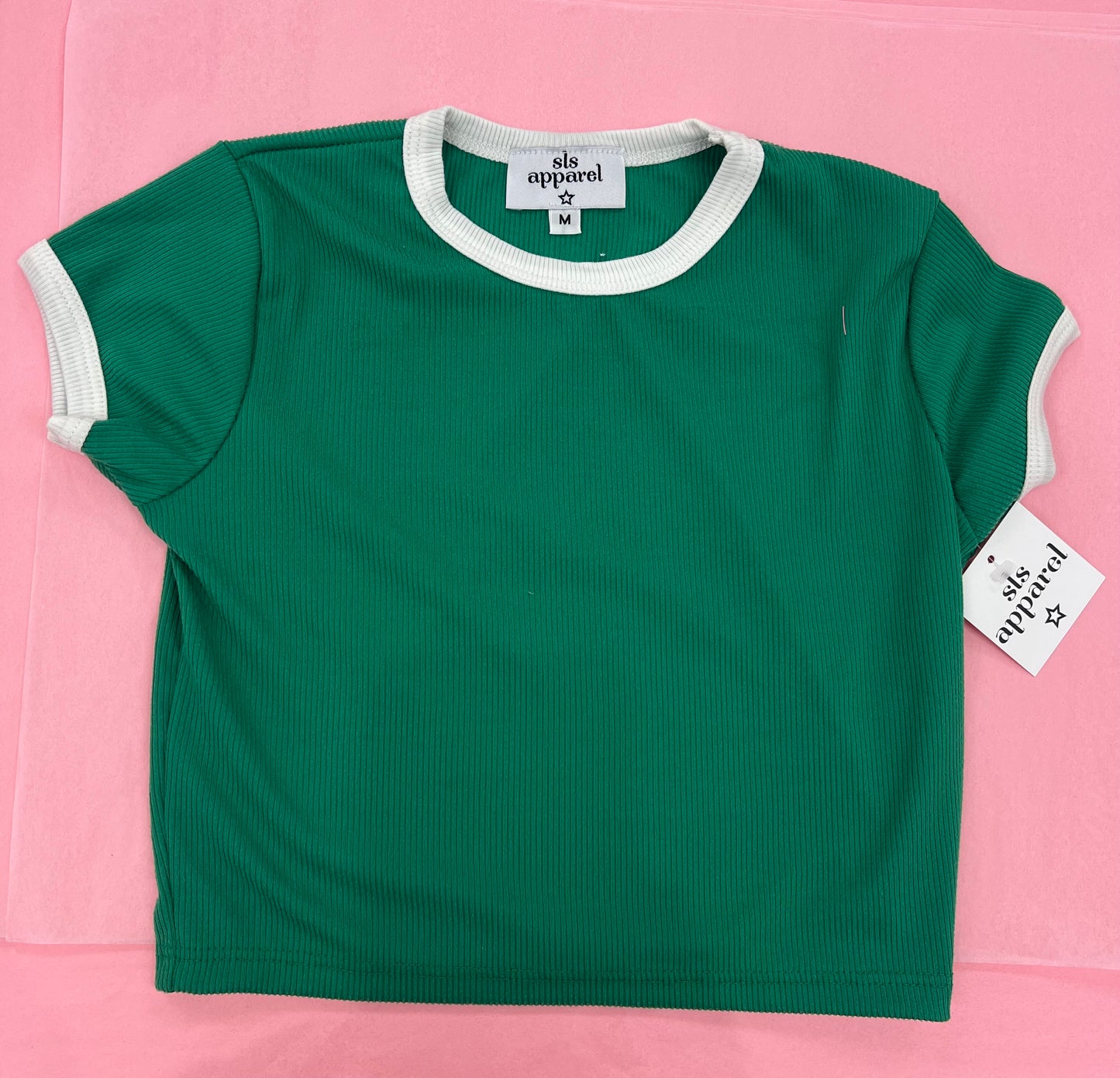 Green/White Ribbed Short Sleeve T shirt - SLS Apparel