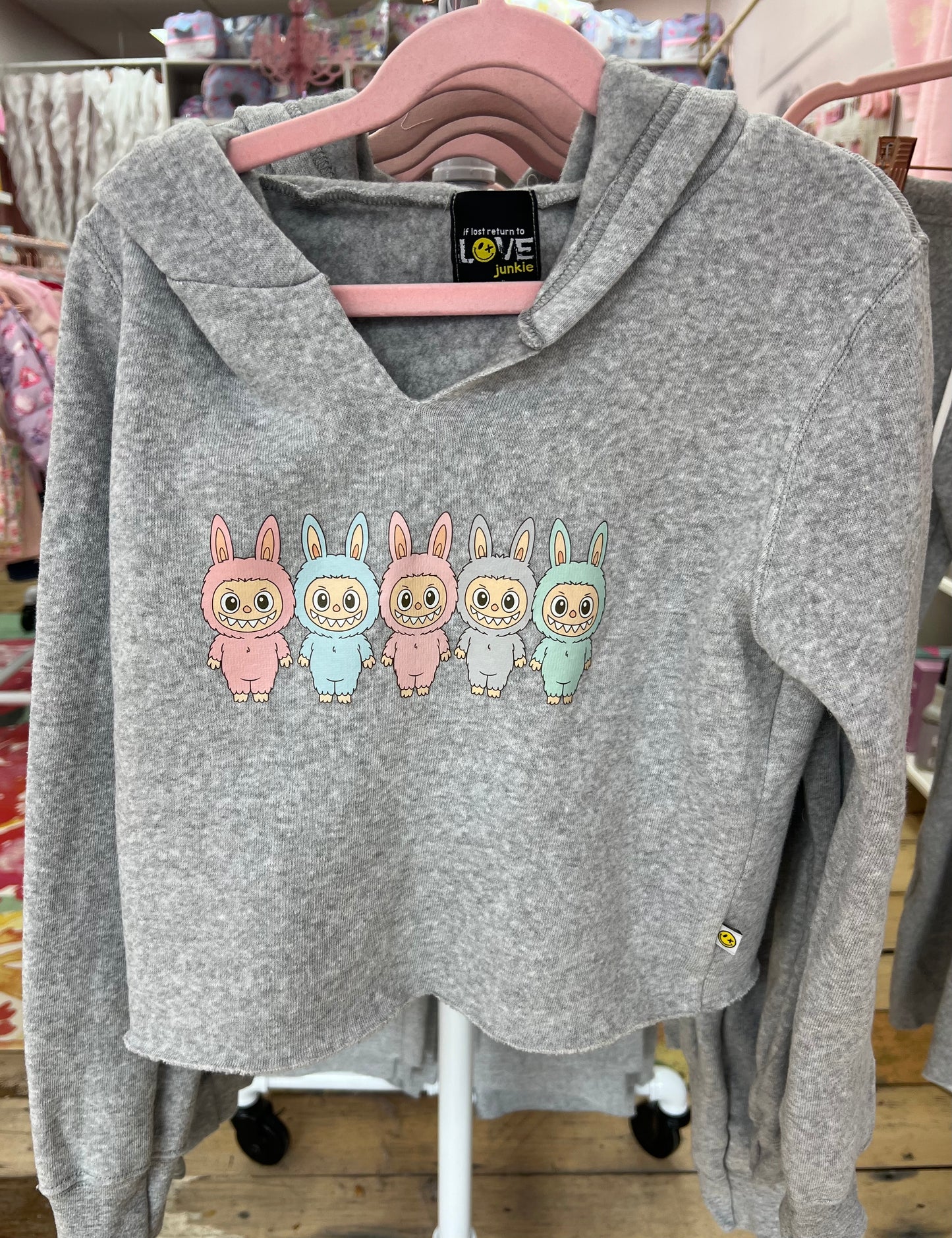 Grey Pullover Sweatshirt w/Labubu by Love Junkie