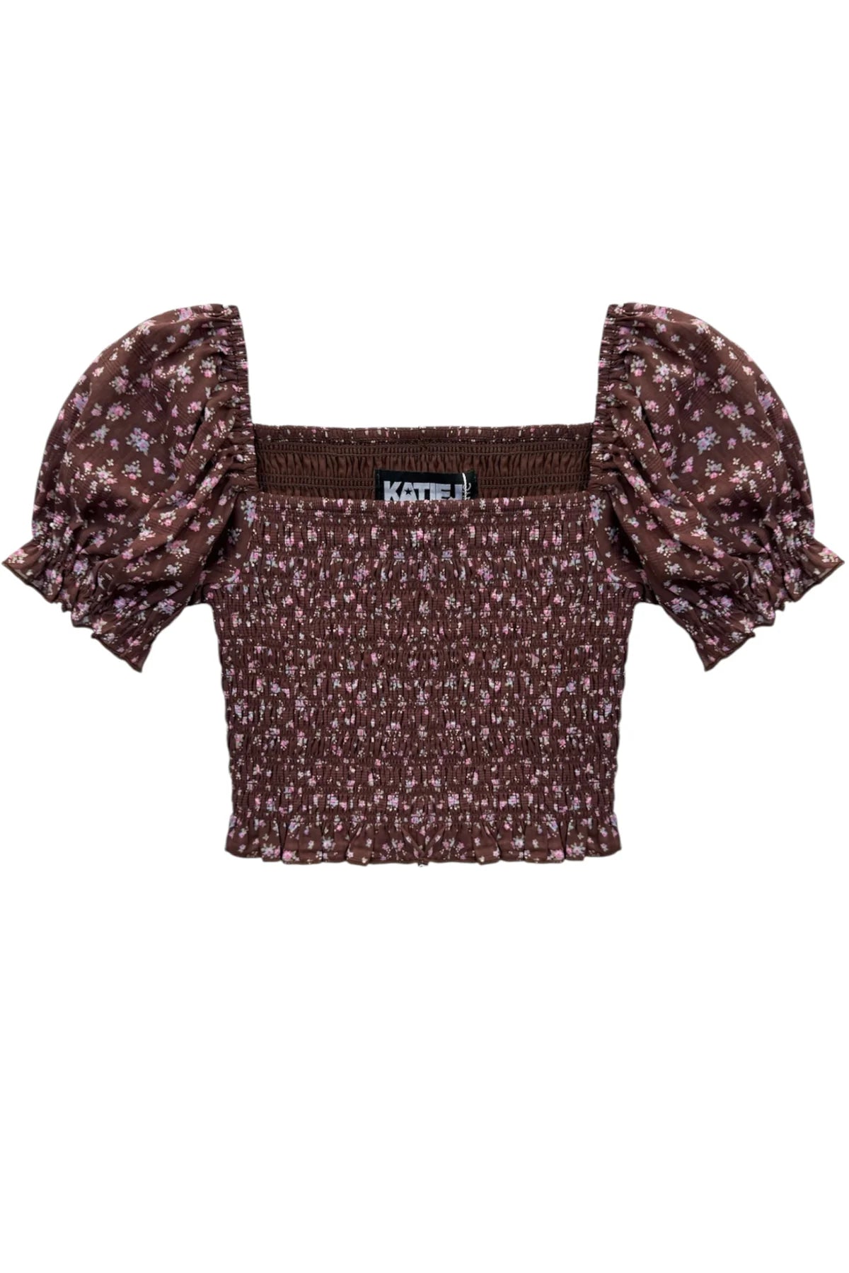 MARLEE PRINTED PUFF SLEEVE TOP in Choc Floral - KatieJ NYC