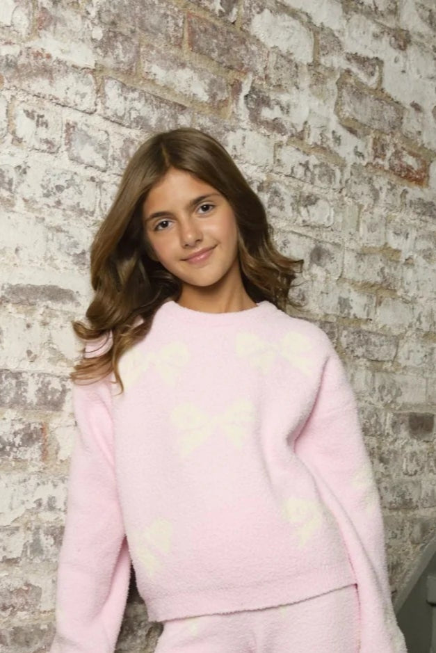 Parker Crew Sweatshirt Baby Pink w/Vintage Bows- KatieJ NYC