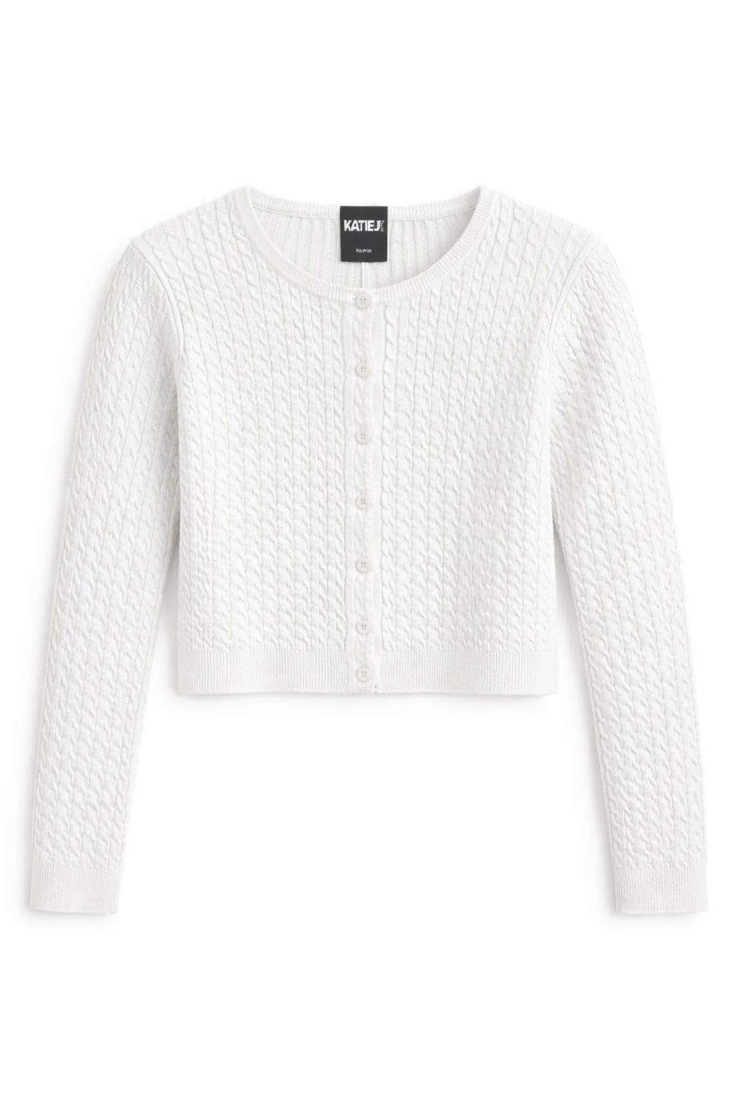 Rory Crewneck Cardigan Sweater in White - KatieJNYC
