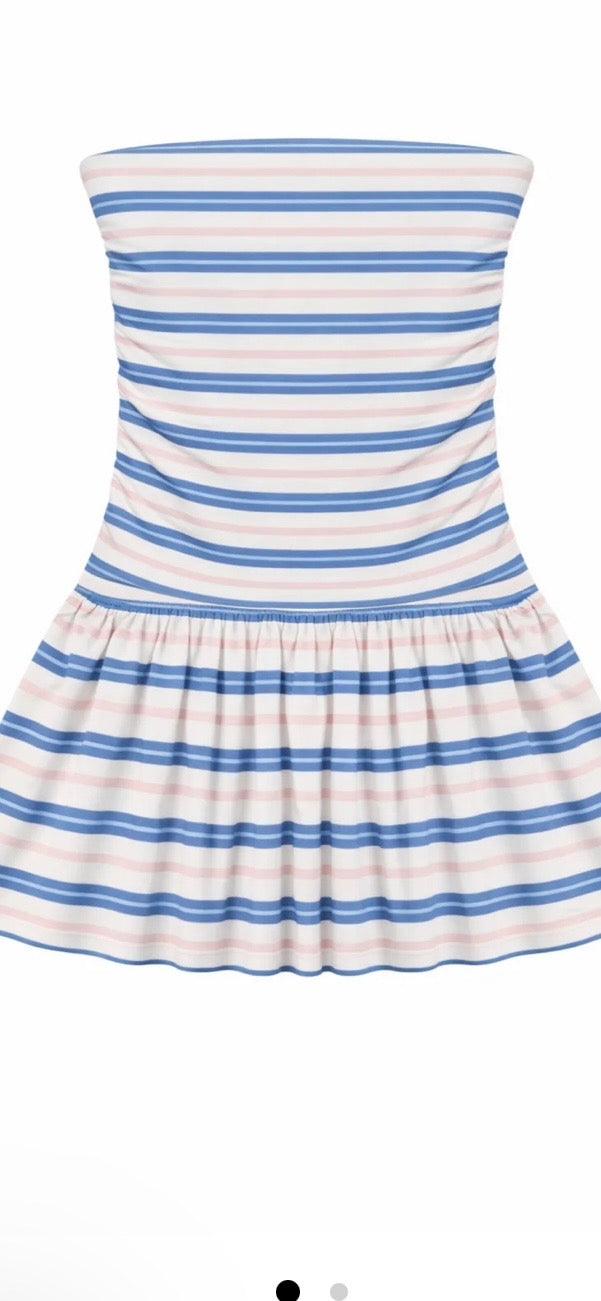 KatieJ - MILO Drop Waist Dress Blue Stripe