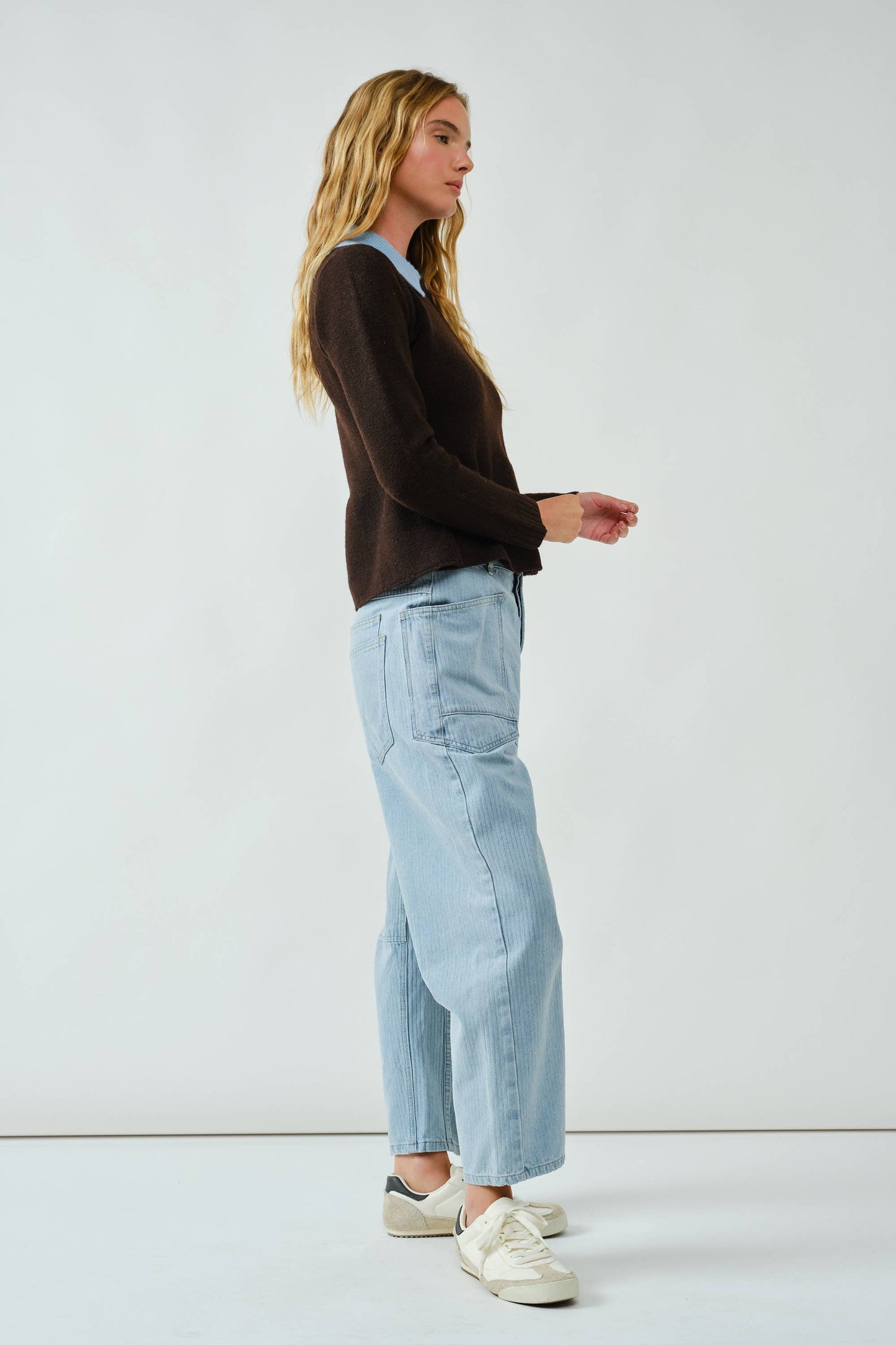 BARREL DENIM PANTS WITH EYELET WAIST