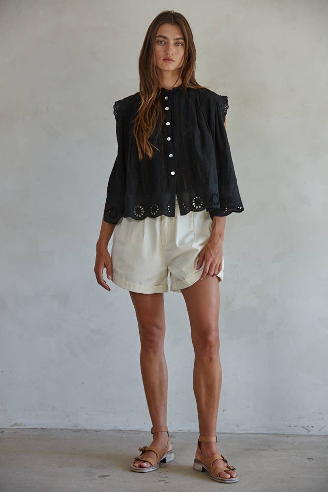 Woven Cotton Eyelet Buttondown Sleeveless Top