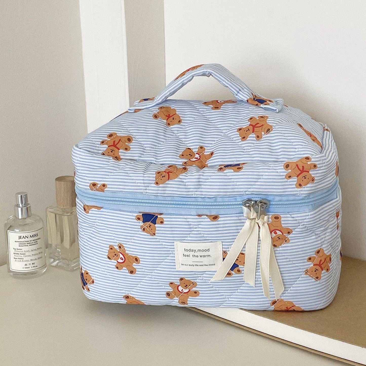 Cute Bear Print Striped Make Up Bag DP25A555