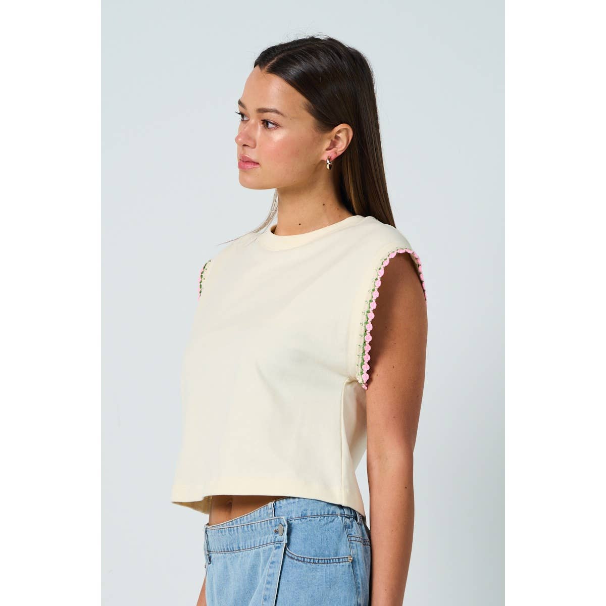 Floral Trim Summer Sweatshirt