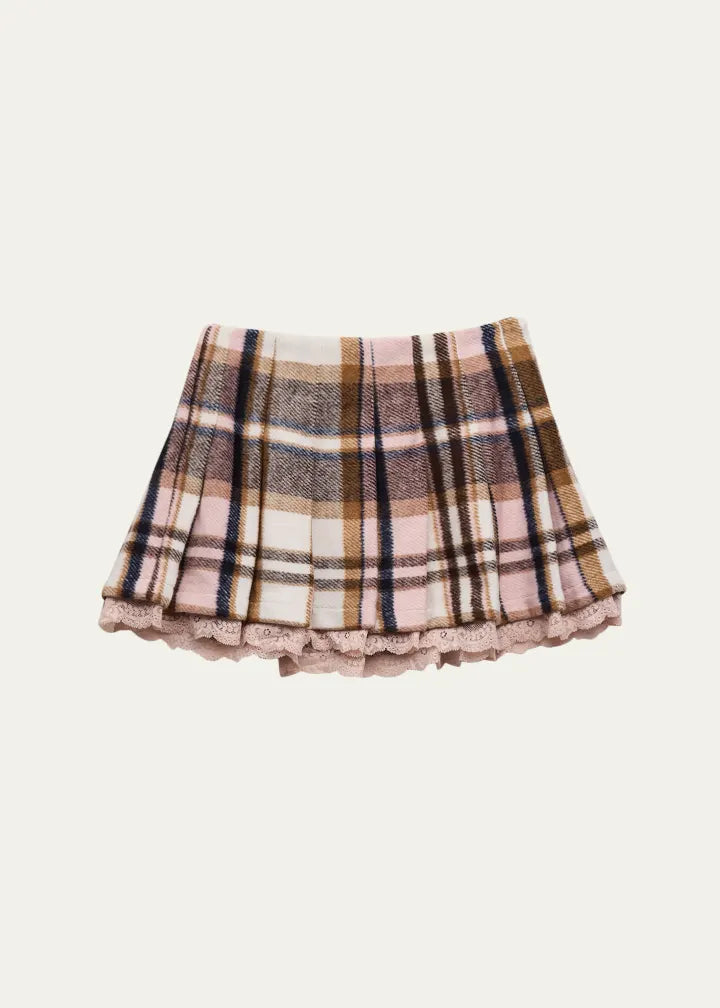 Elicia Skirt in Pink/Neutral Plaid - KatieJNYC
