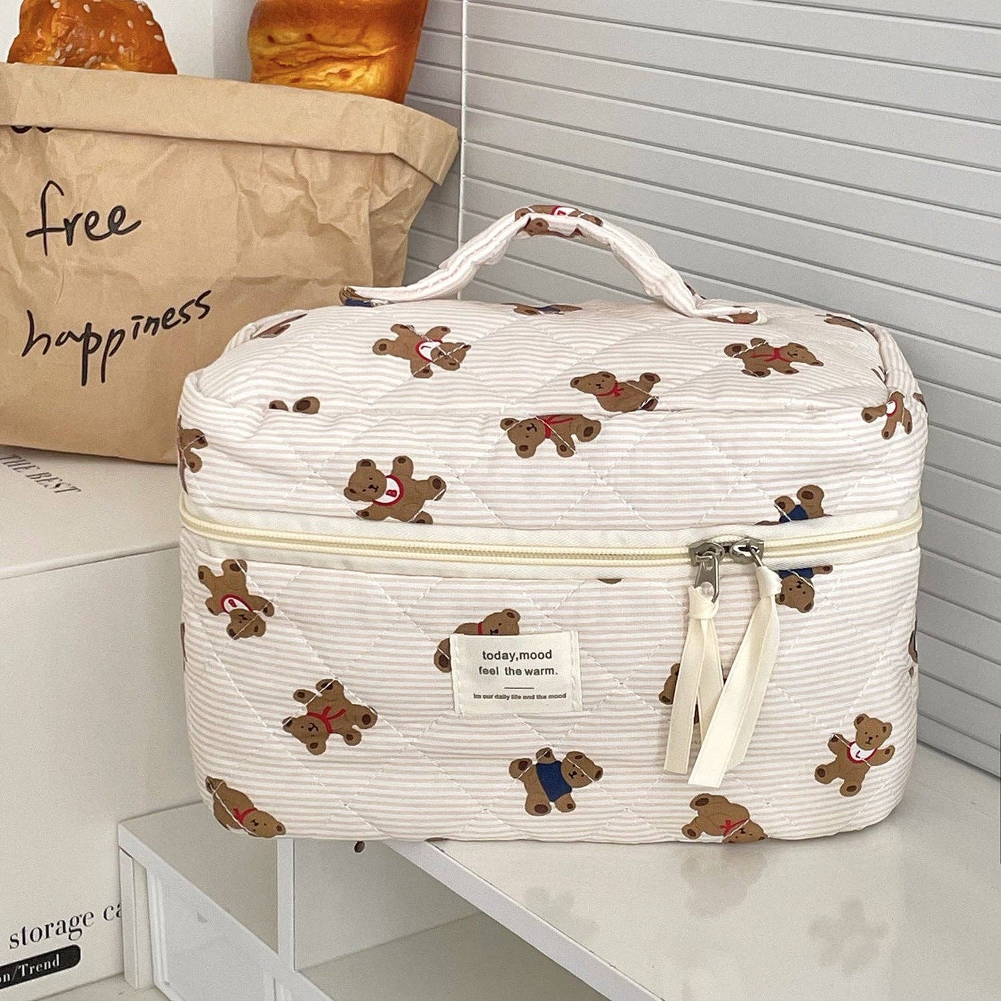 Cute Bear Print Striped Make Up Bag DP25A555