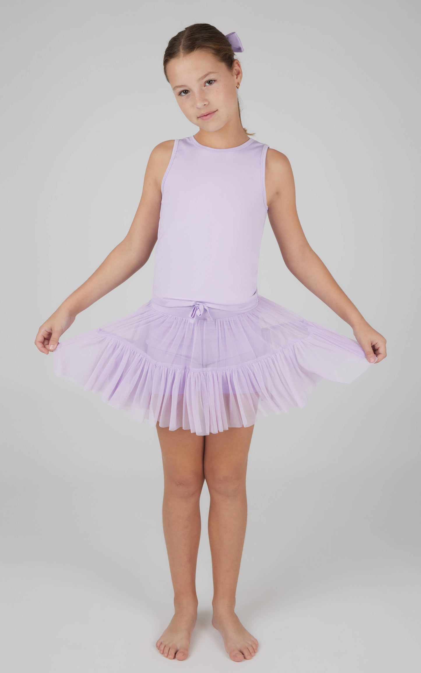 Girls Tank, Mesh Jersey Ruffle Skort, Scrunchie - 3 pc set
