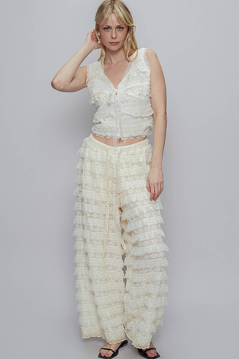 V-neck sleeveless cropped woven lace top