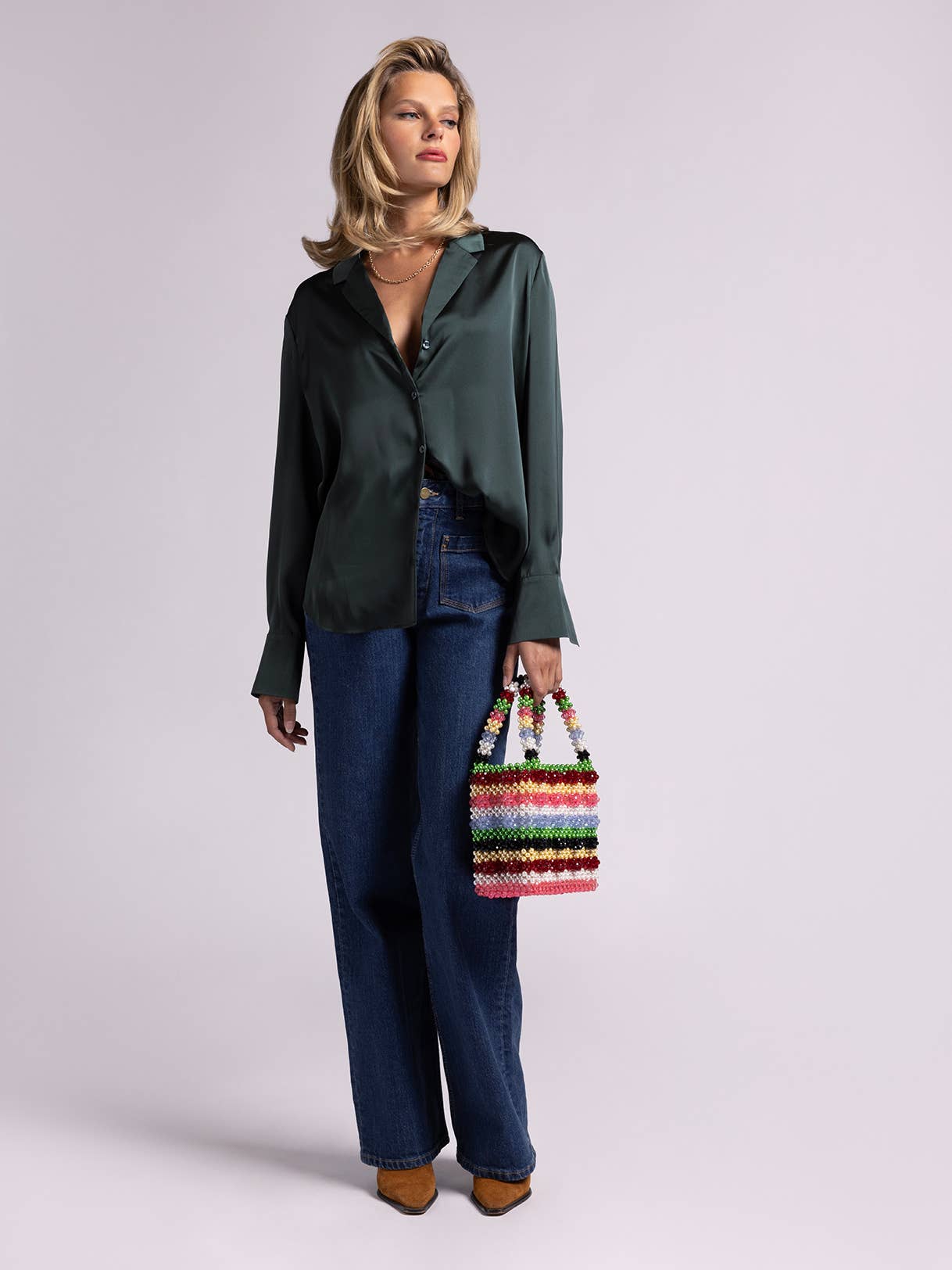 Brienne Button Up Charmeuse Shirt